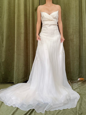 Vintage Silk Organza Dress with Appliqués - L/12