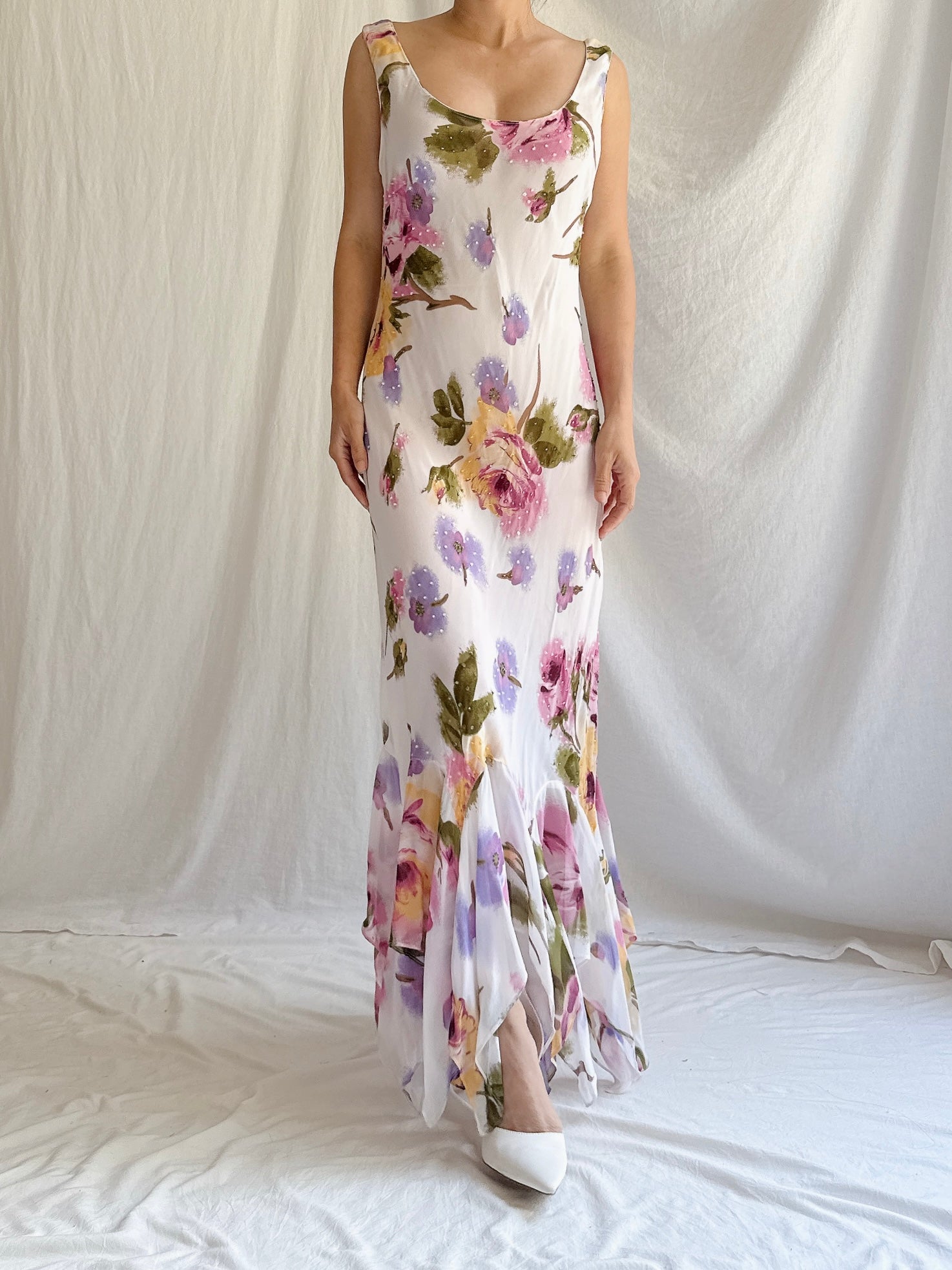 1990s Rayon Floral Dress - M