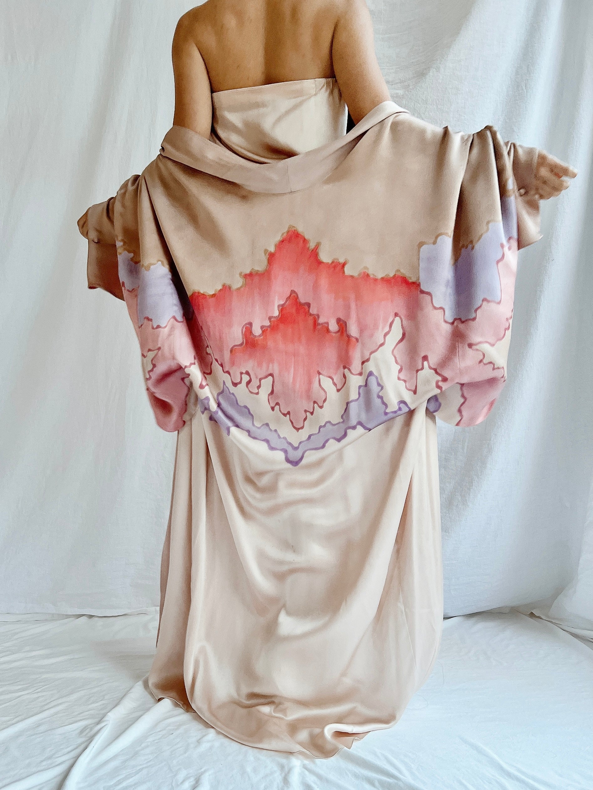 Vintage Silk Painted 2 Piece Gown Set - M/L