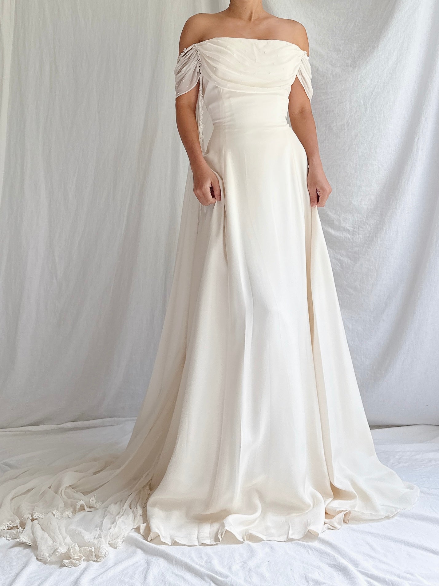 Vintage Pastore Silk Of-the-Shoulder Gown - L/10