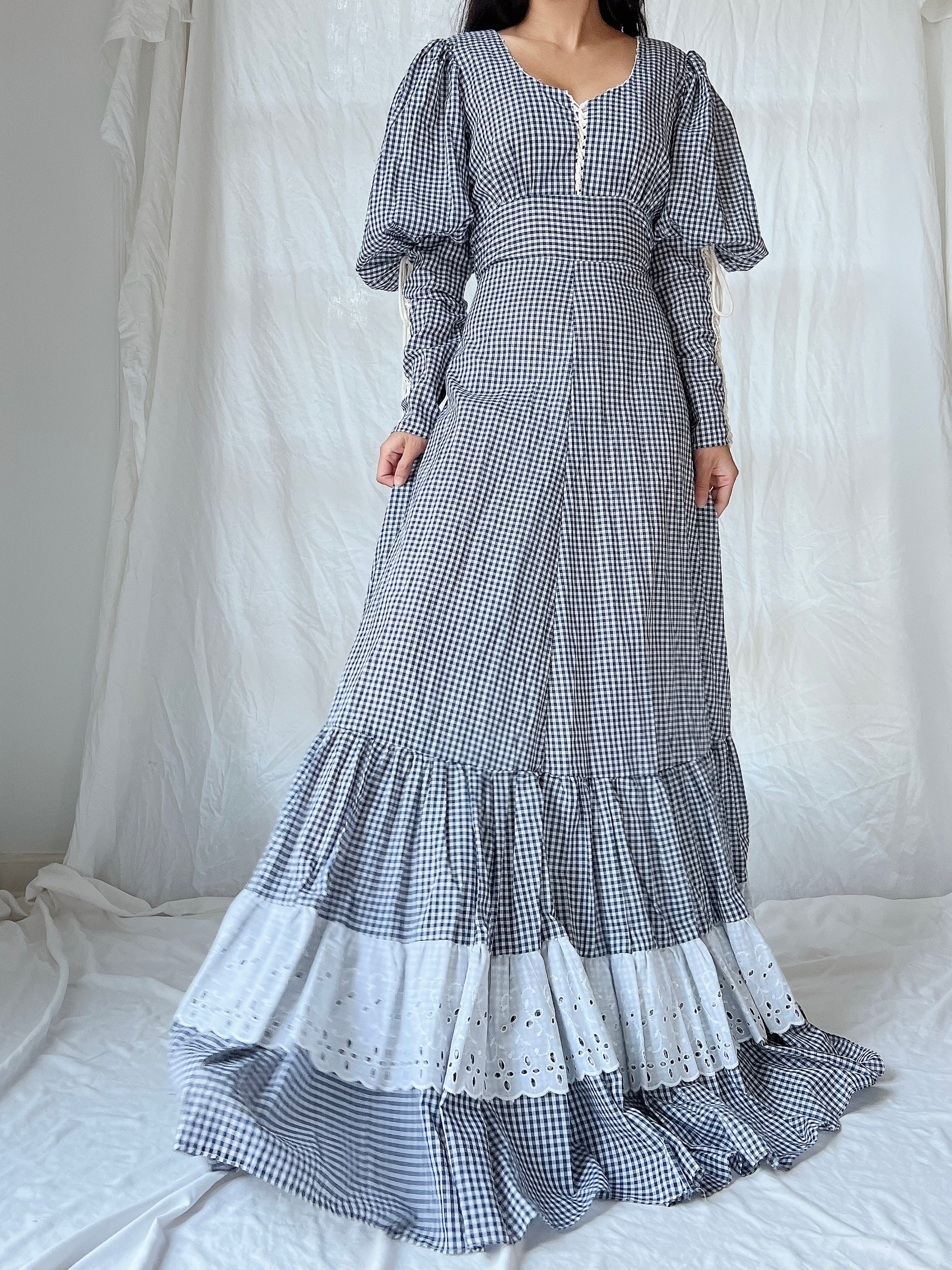 1970s Gunne Sax Gingham Dress - S