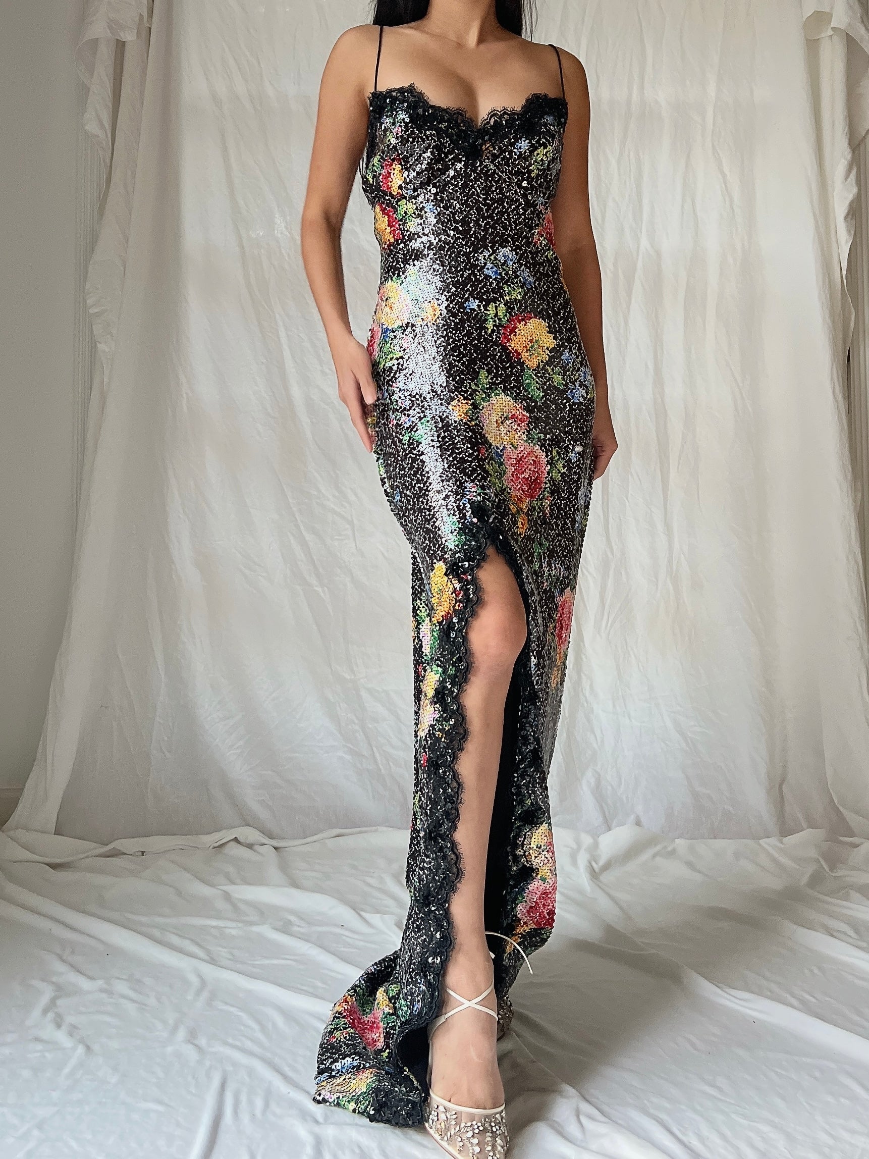 Vintage Belleville Sassoon Sequins Floral Gown - M/L