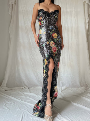 Vintage Belleville Sassoon Sequins Floral Gown - M/L