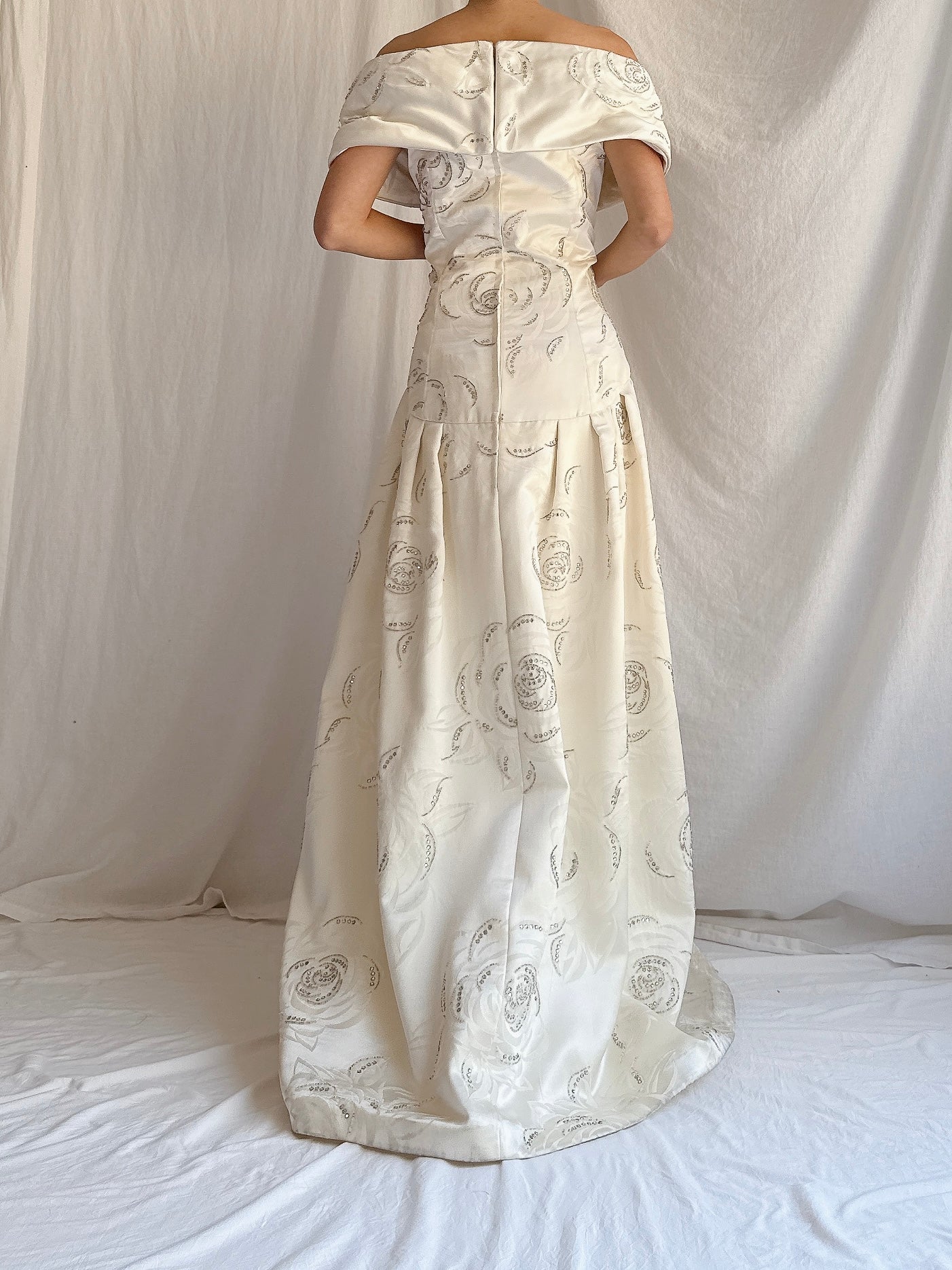 1980s Satin Rhinestone Roses Gown - M/L