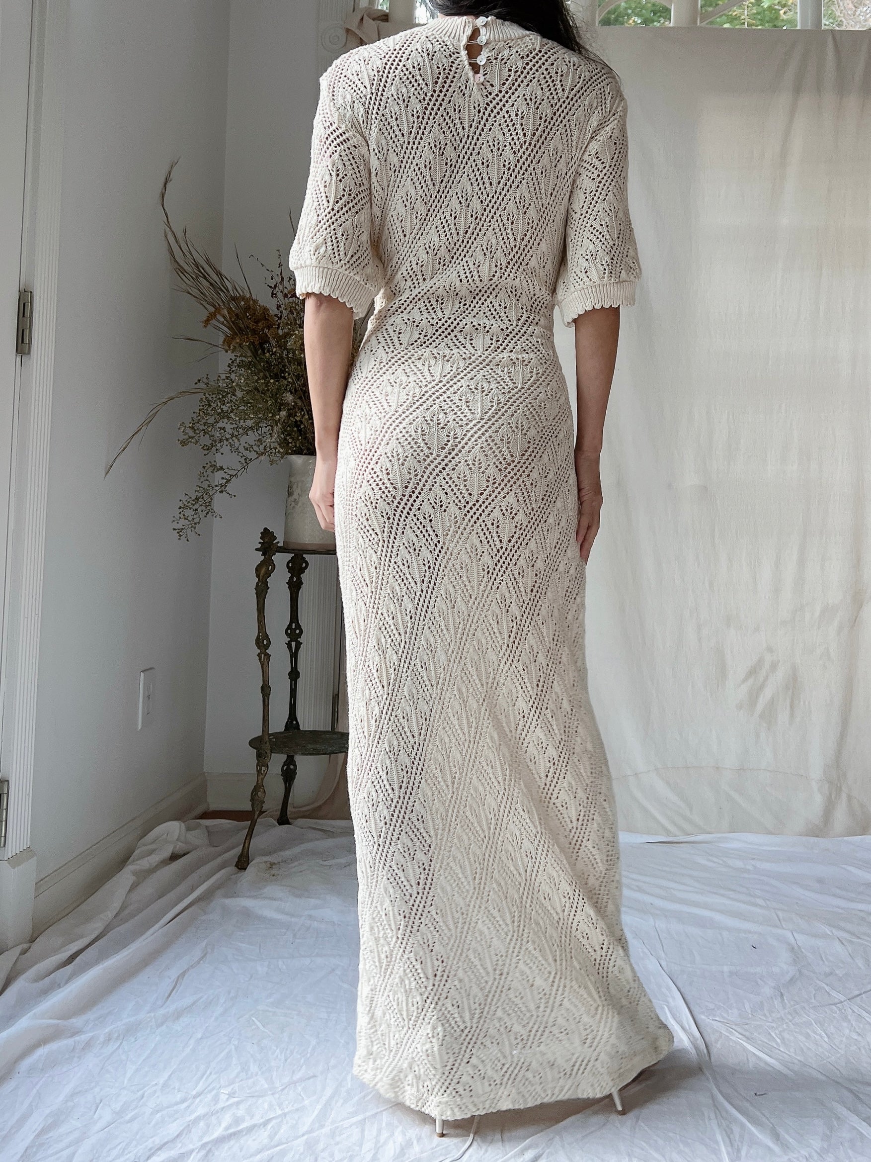 Vintage Bonnie Strauss Knit Crochet Dress - S