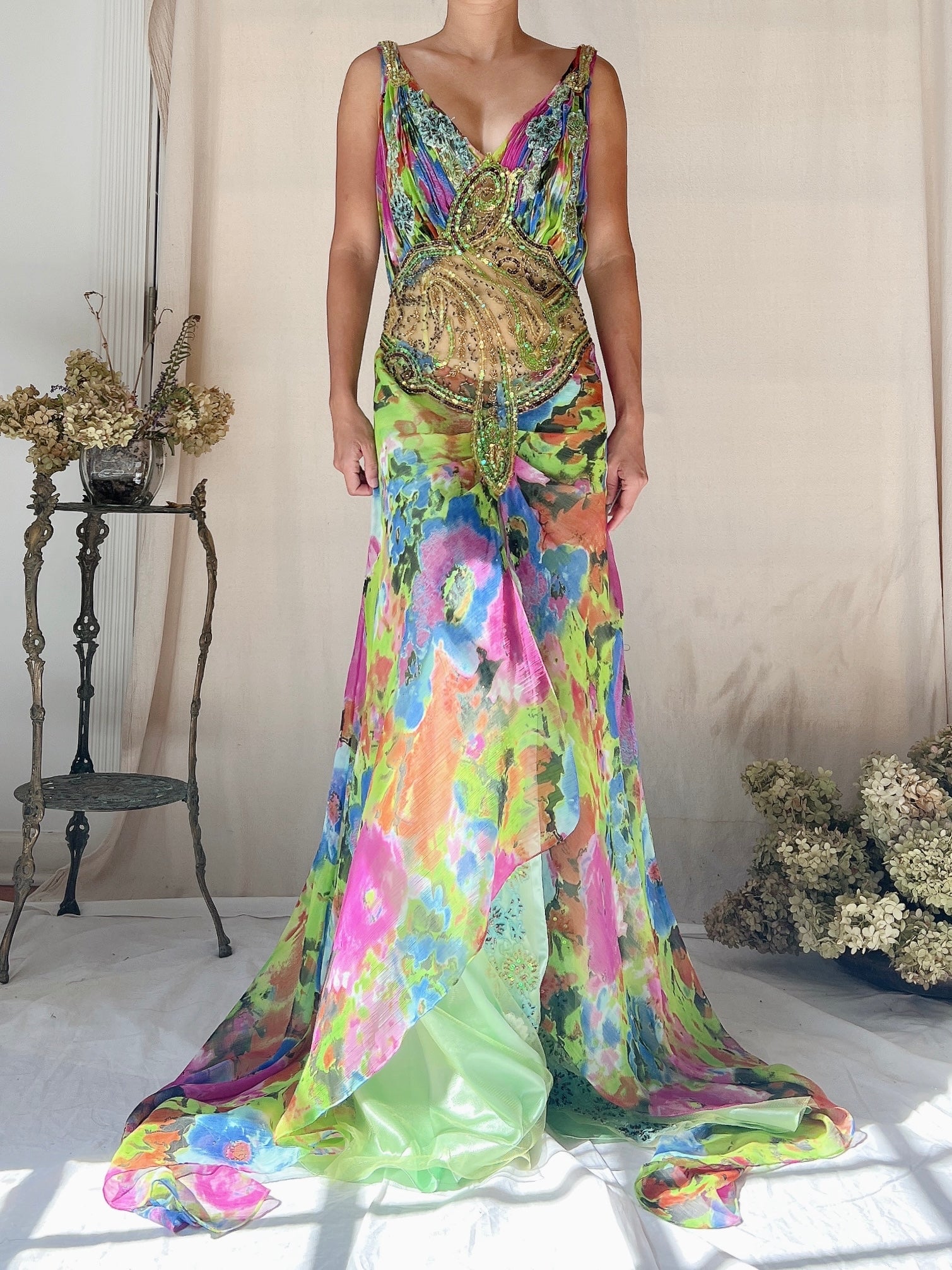 Vintage Multicolored Chiffon and Mesh Dress - S (US 6)