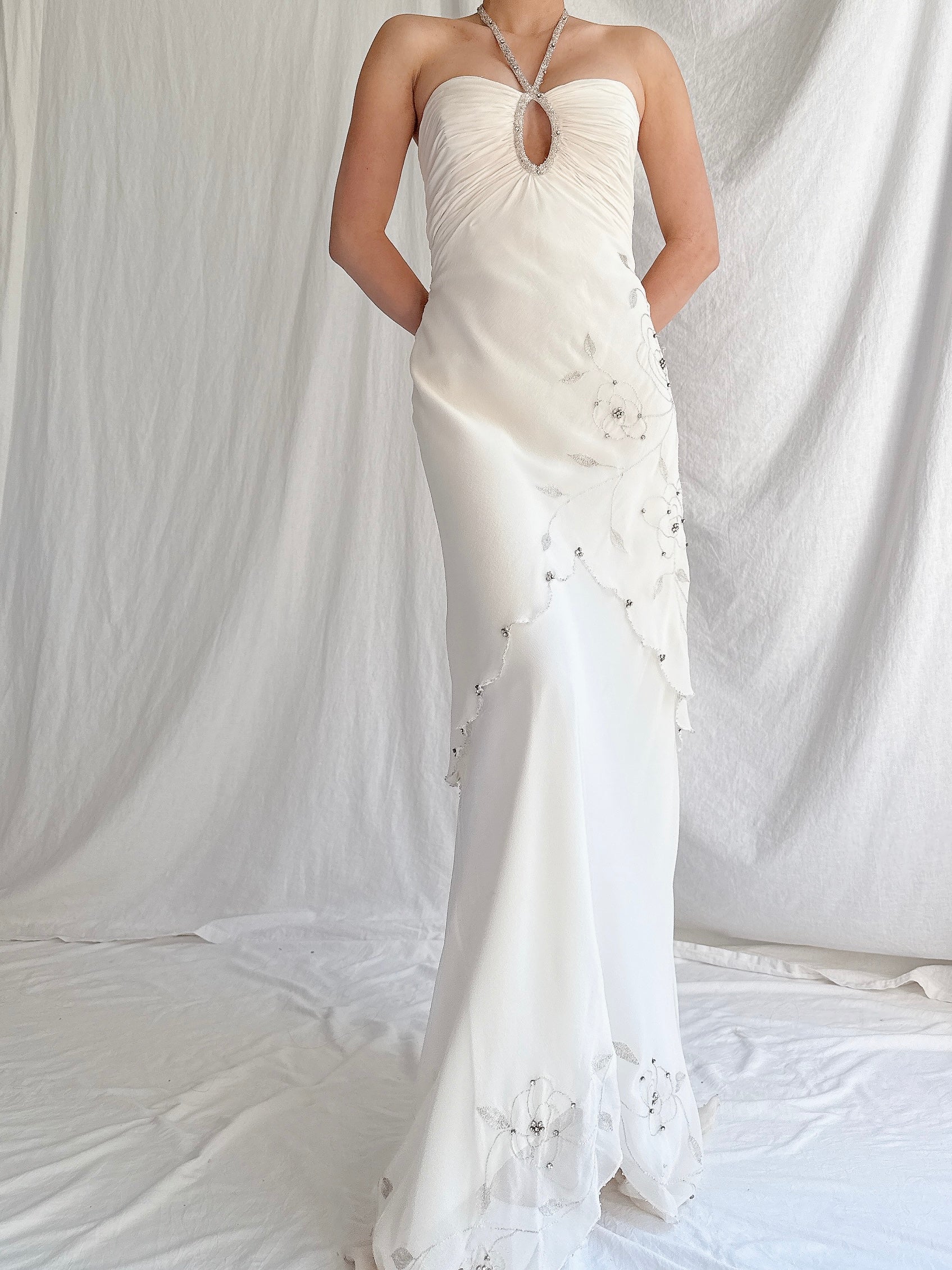 Vintage Silk Chiffon Halter Dress - XS-S