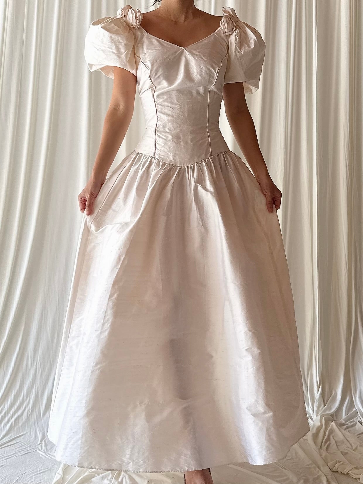1980s Rosette Silk Dress - M