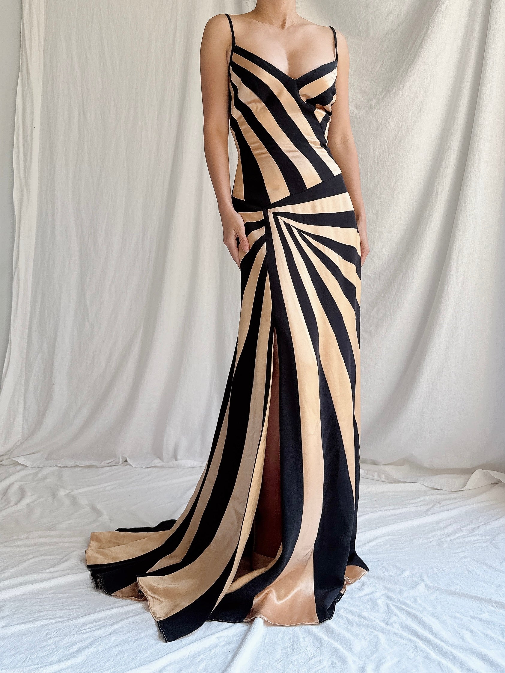 1990s Satin Abstract Striped Dress - S/M