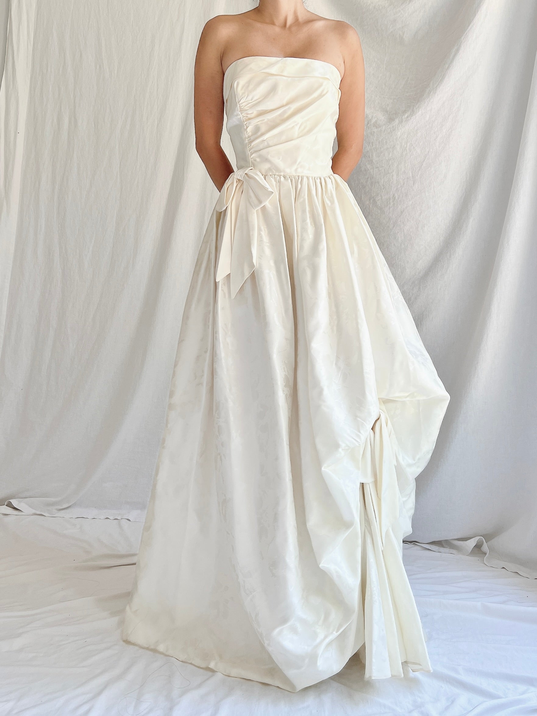Vintage Brocade Satin Strapless Gown - S/M