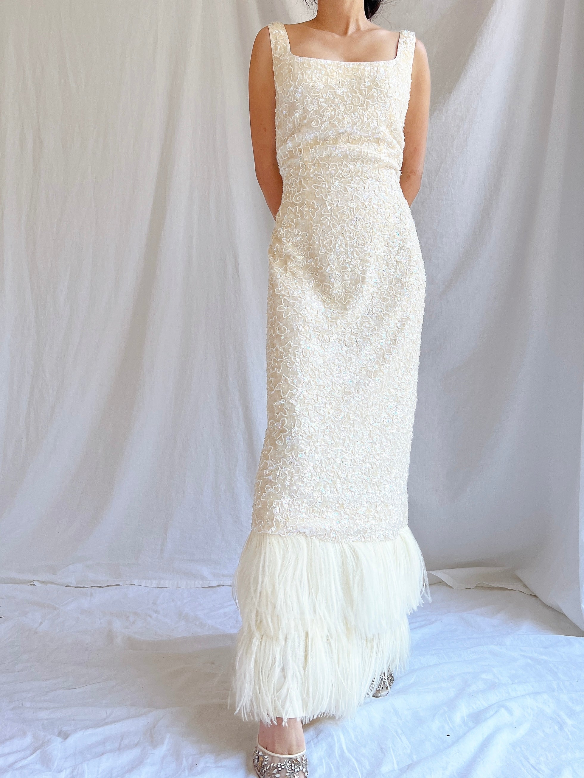 1960S Sequins Feather Gown - M