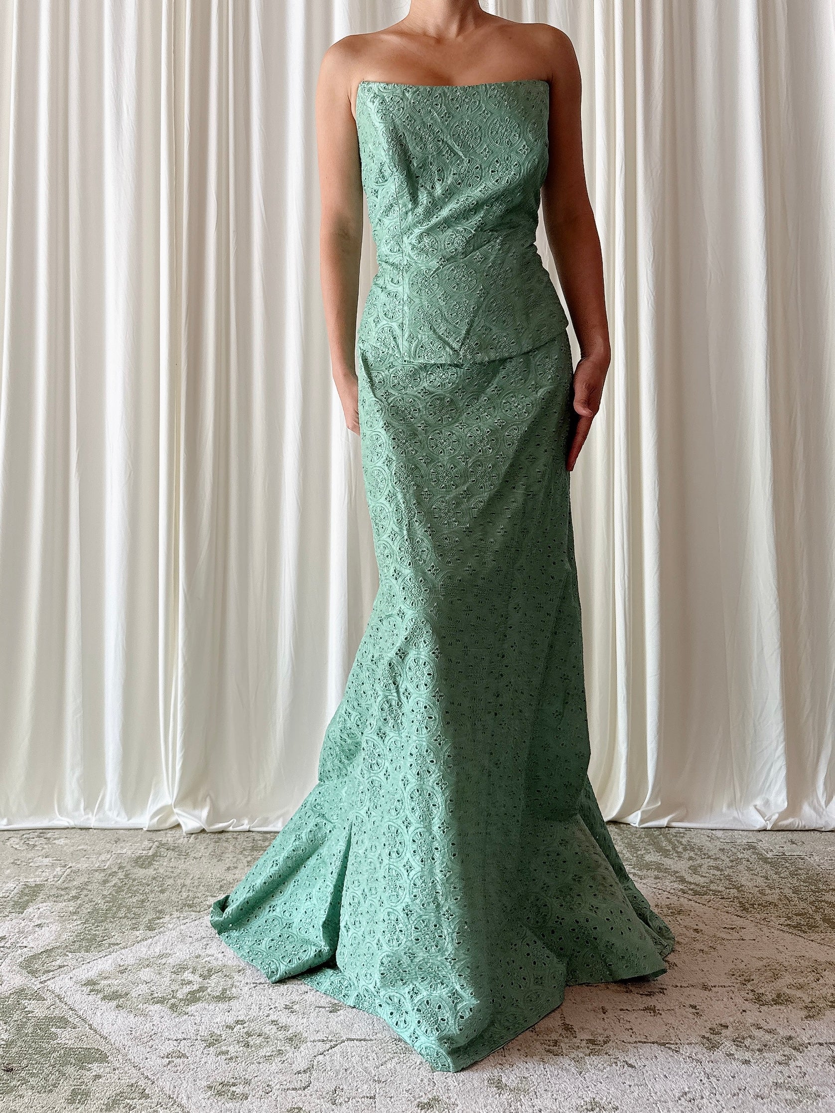 Vintage Green  Embroidered 2 Piece Set - FR 48