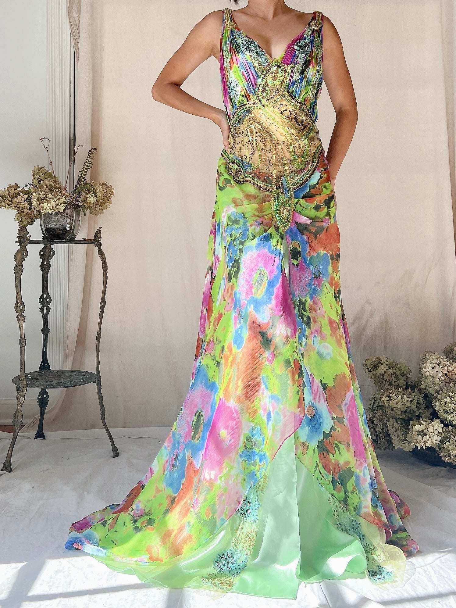 Vintage Multicolored Chiffon and Mesh Dress - S (US 6)