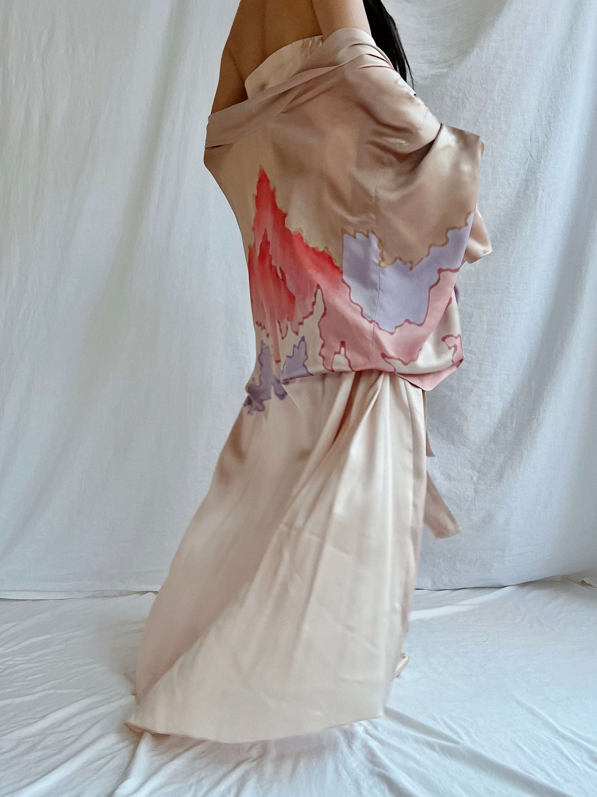 Vintage Silk Painted 2 Piece Gown Set - M/L