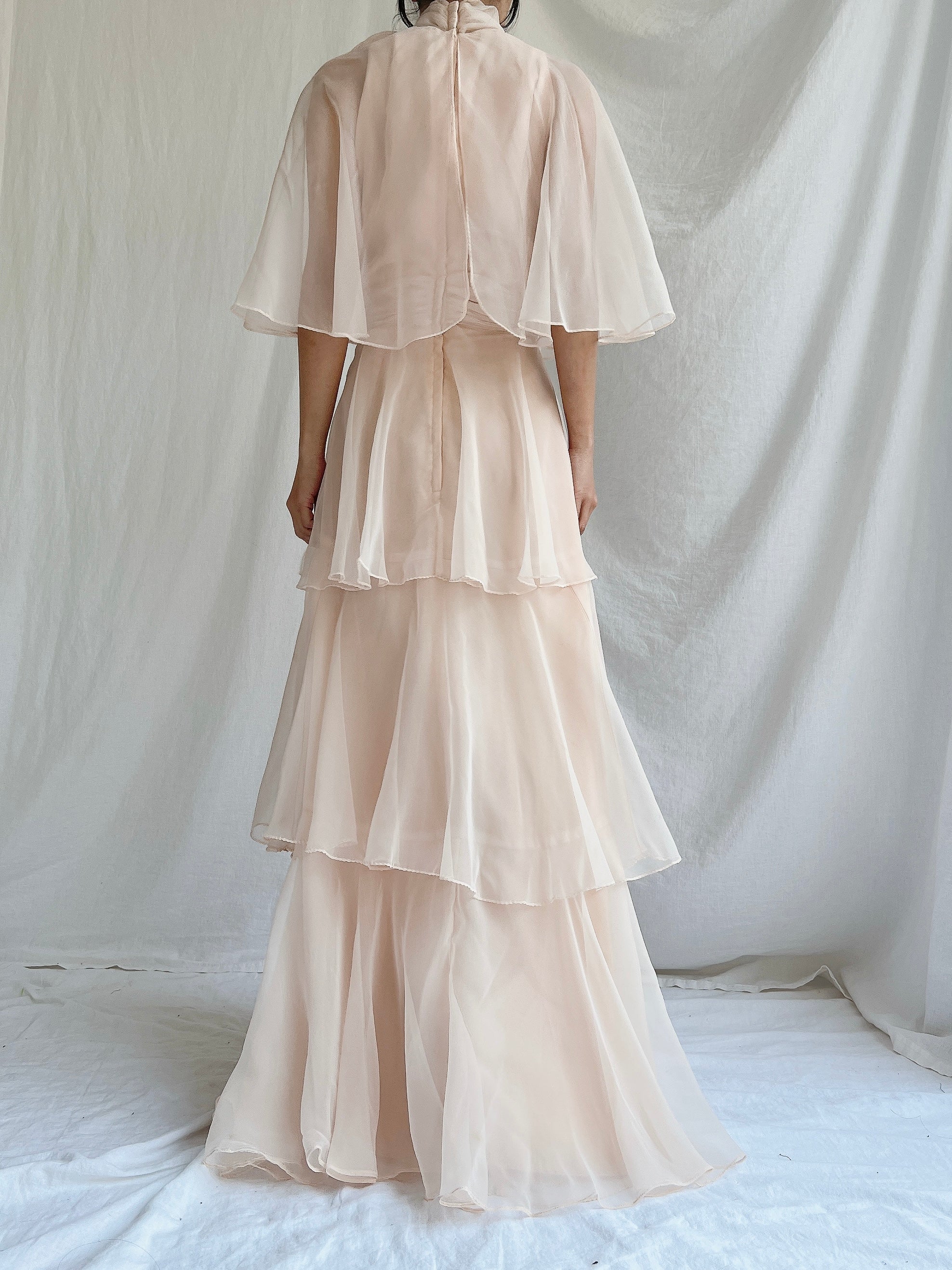 Vintage Almond Tiered Chiffon Dress - S/4