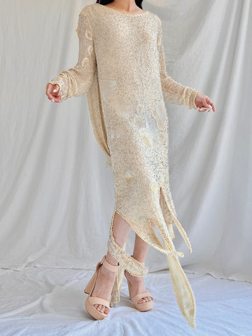 1970s Silk Beaded Dress - M