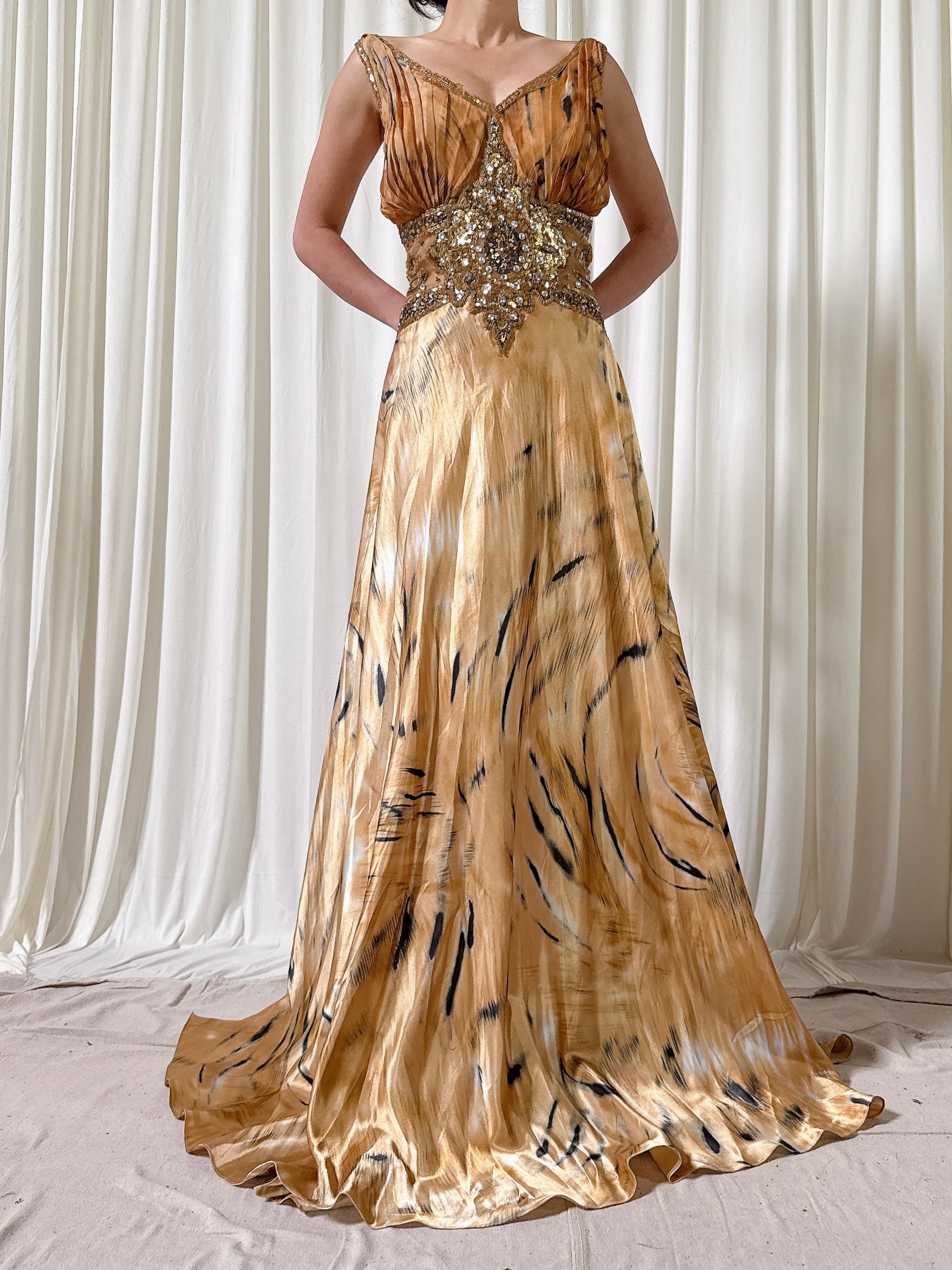 Vintage Gold Beaded Dress - Size 10