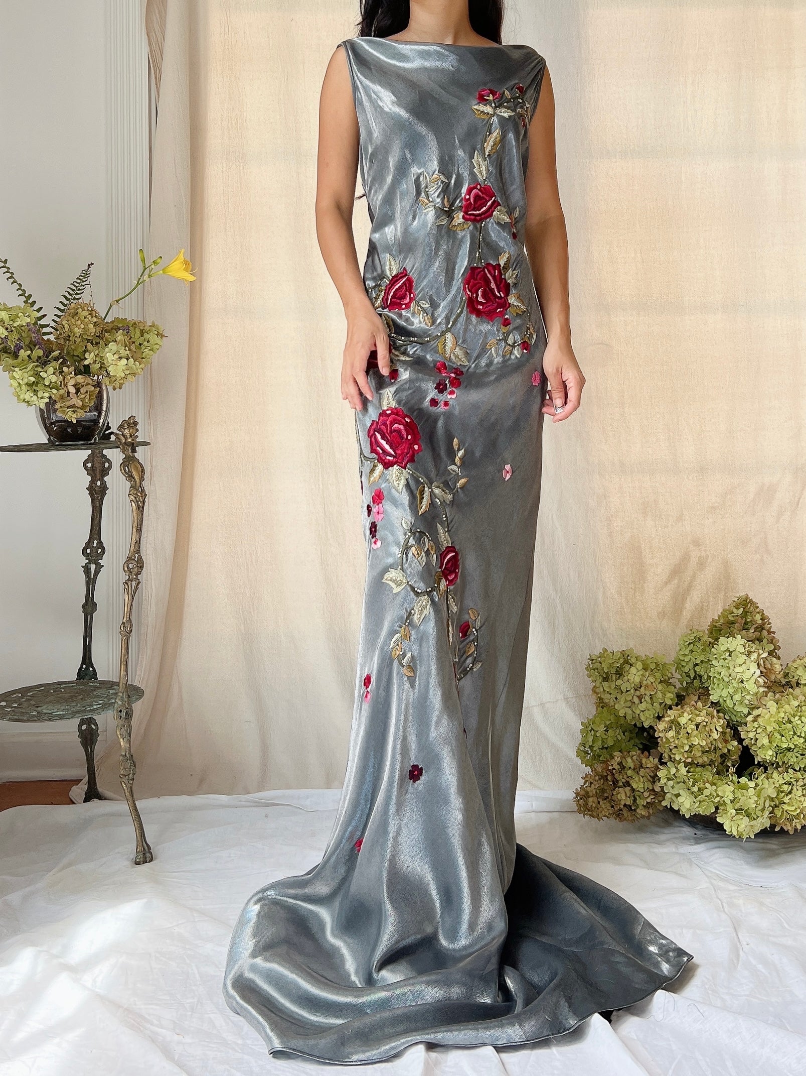 Vintage Belleville Sassoon Pewter Lurex Embroidered Gown - M/L (10/12)