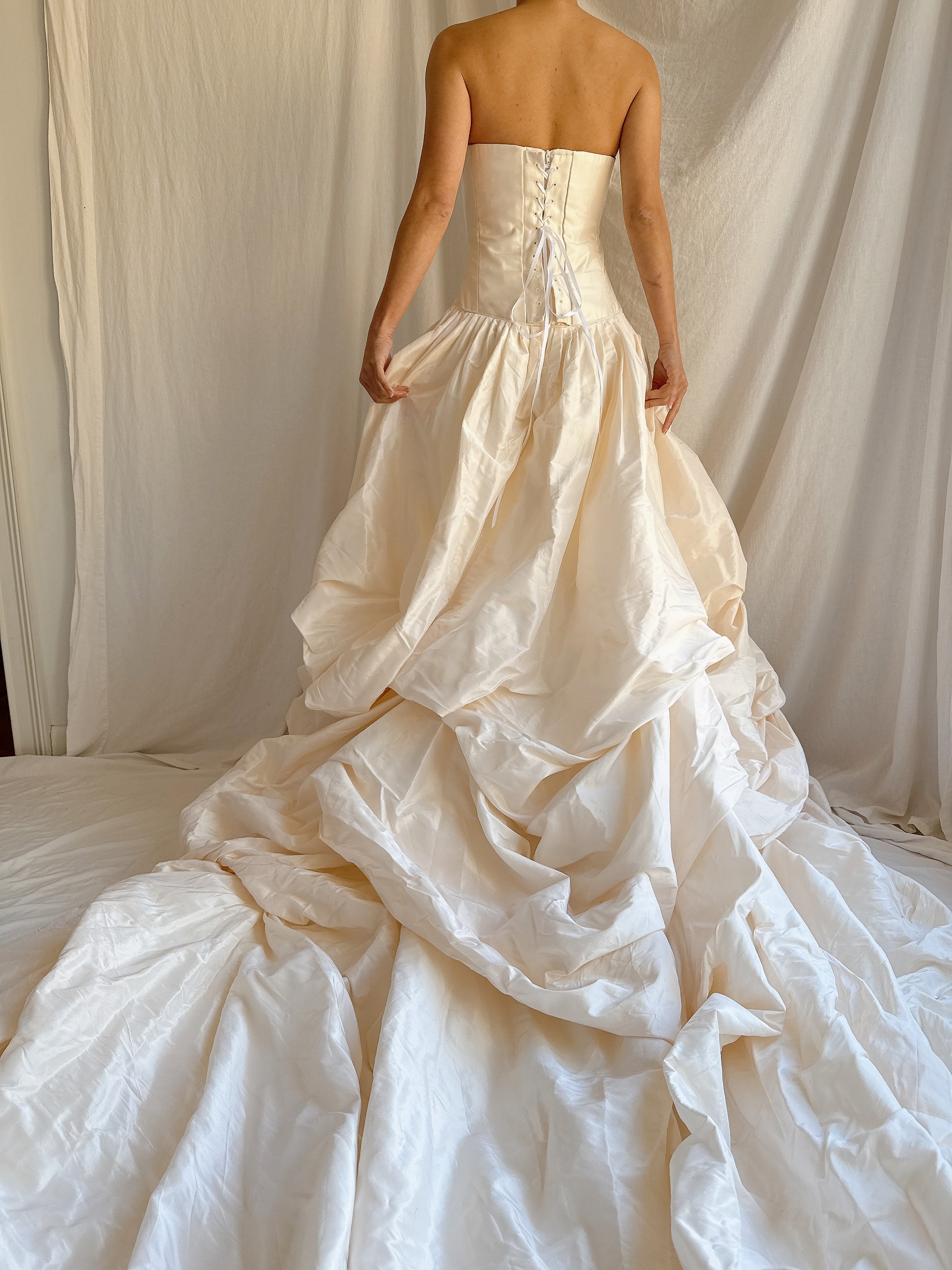 RESERVED- Vintage Justina McCaffery Draped Silk Dropped Waist Gown - L/US12