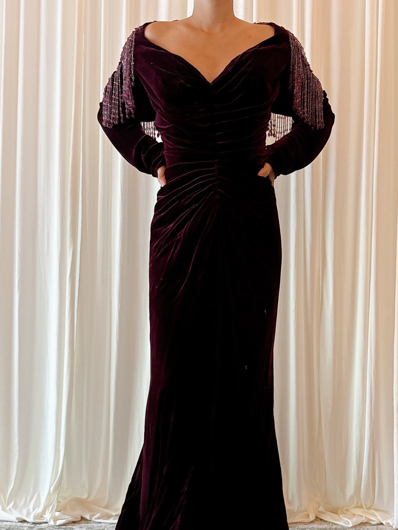 Vintage Belleville Sassoon Cranberry Velvet Dress - UK 18
