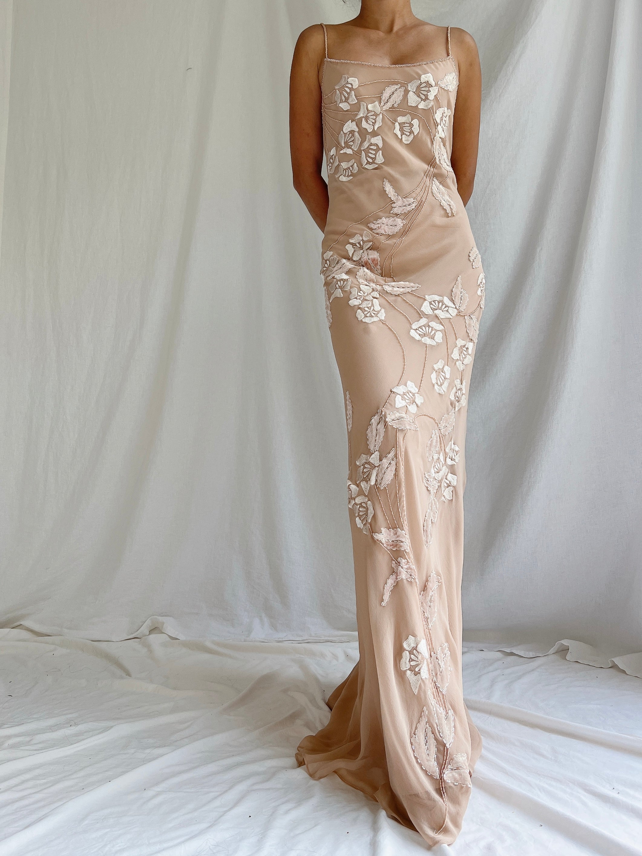 Vintage Blush Nude Silk Bias Cut Gown - S-M/4-8