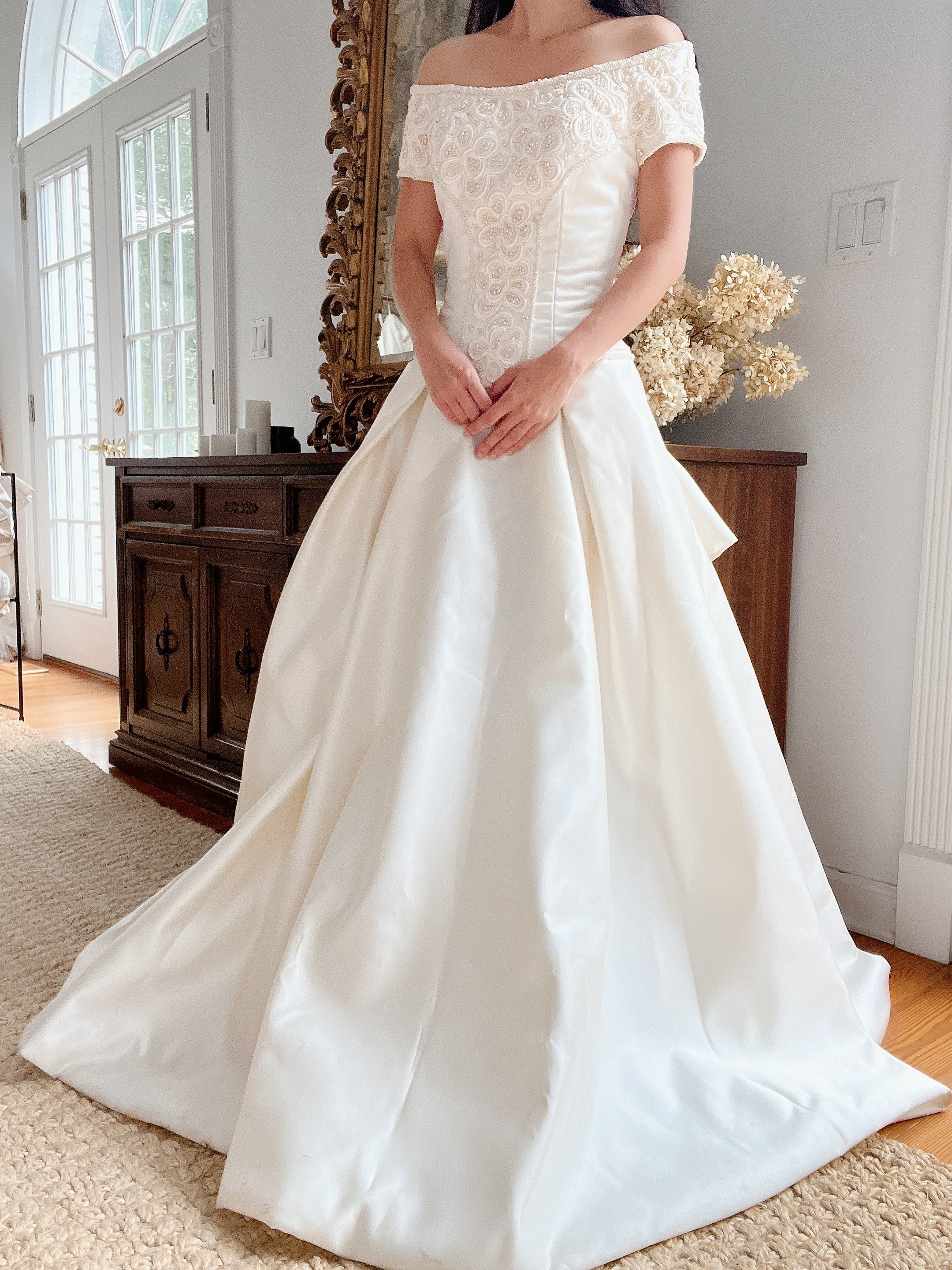 1990s Dropped Waist Silk Wedding Corset Dress - XS-M