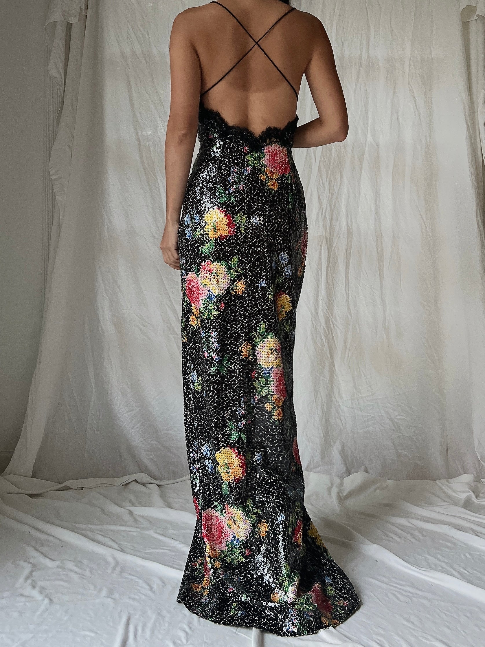 Vintage Belleville Sassoon Sequins Floral Gown - M/L