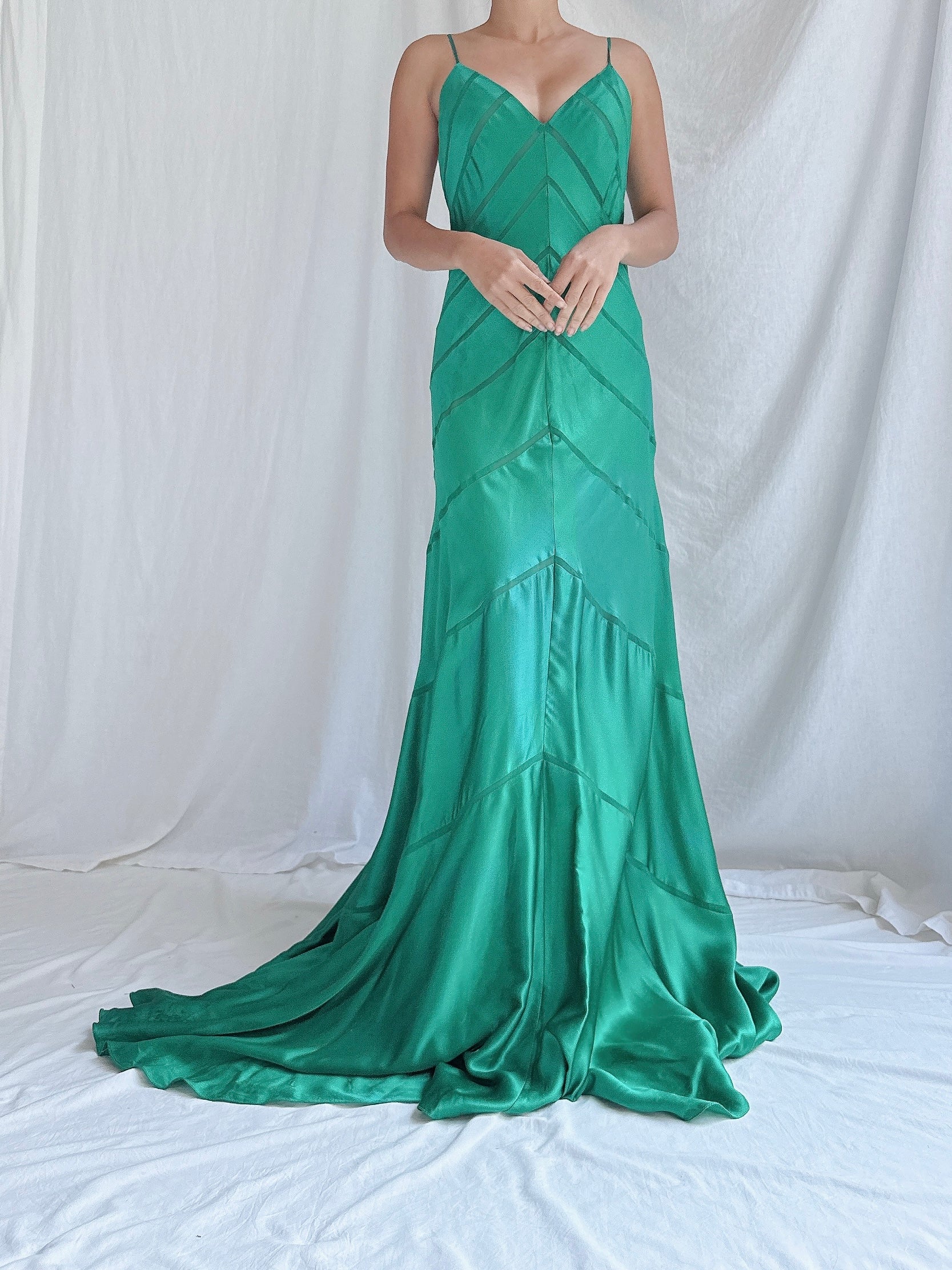 Vintage Emerald Silk Bias Gown - S/M