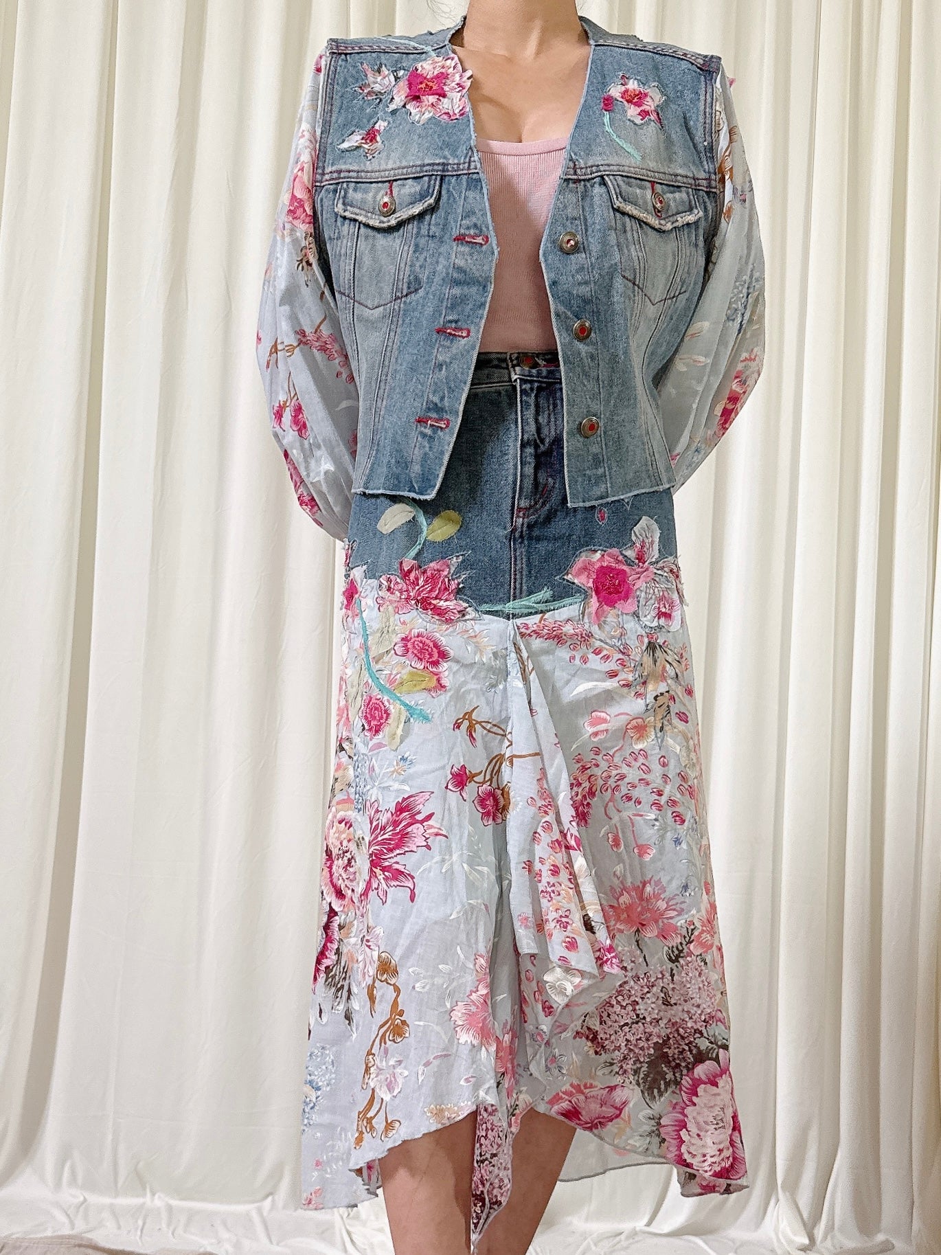 Vintage Lily Nucci 2 piece Denim Floral Set - IT 46