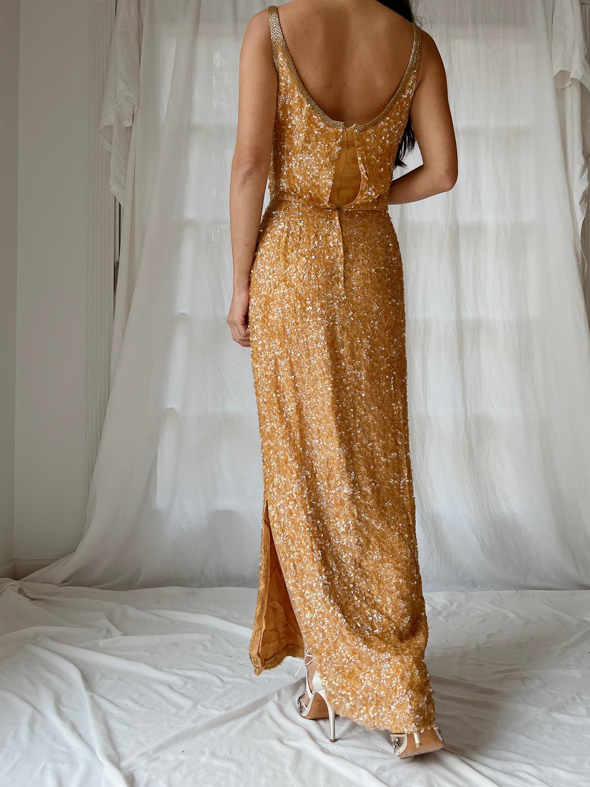 1960s Marigold Silk Sequins Dress - XS/2