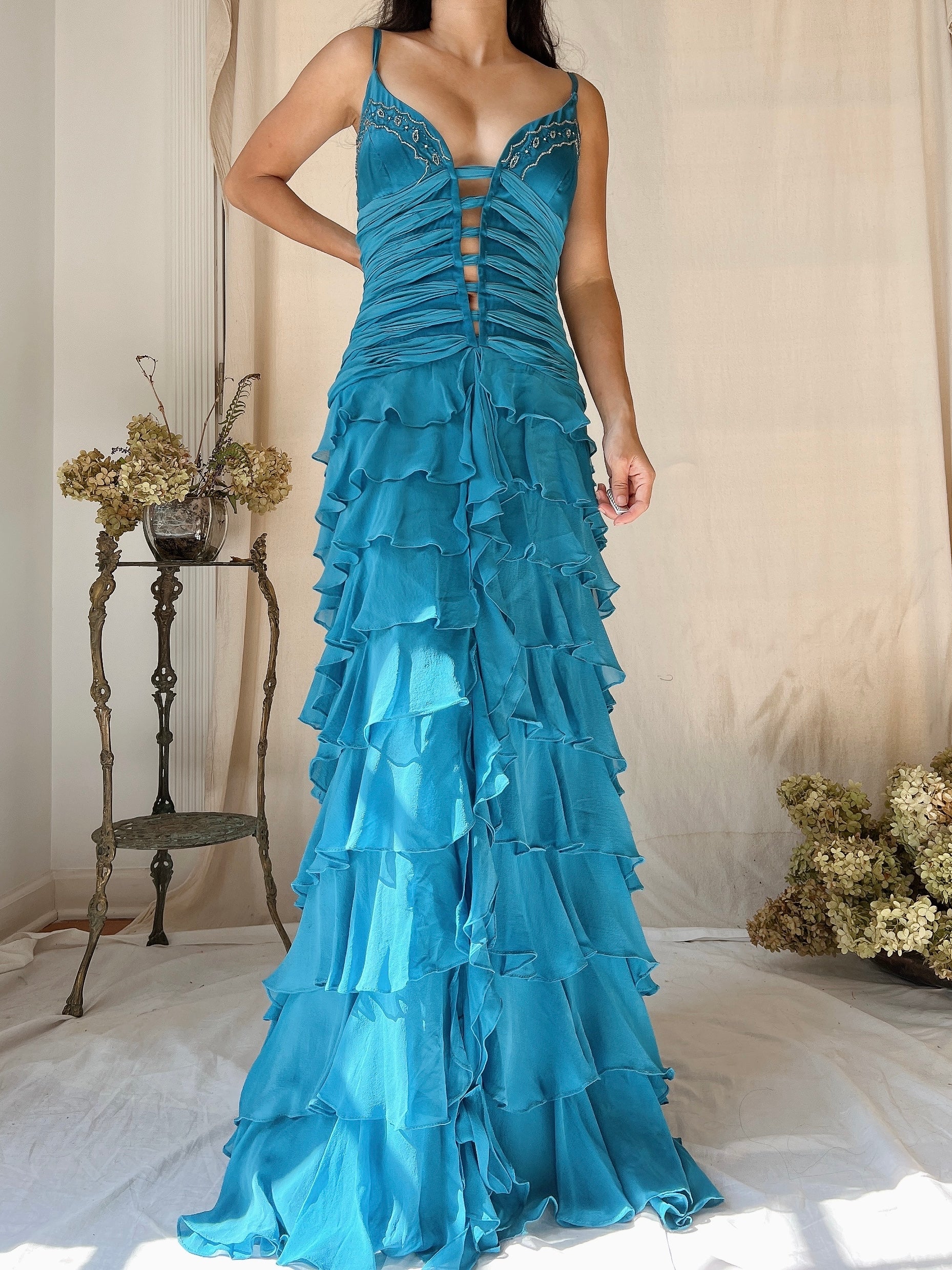 Vintage Silk Layered  Ribbon Dress - S
