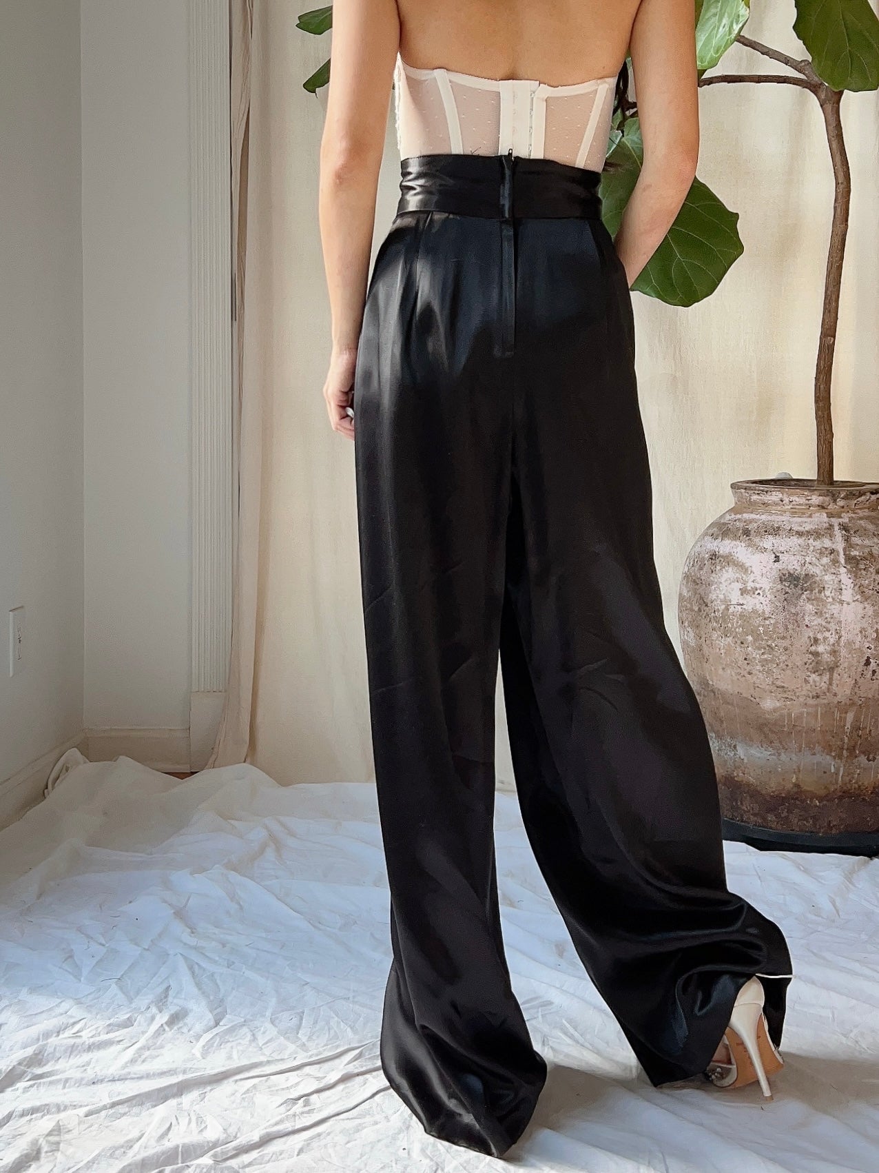 Vintage Satin High-Waisted Trousers - M