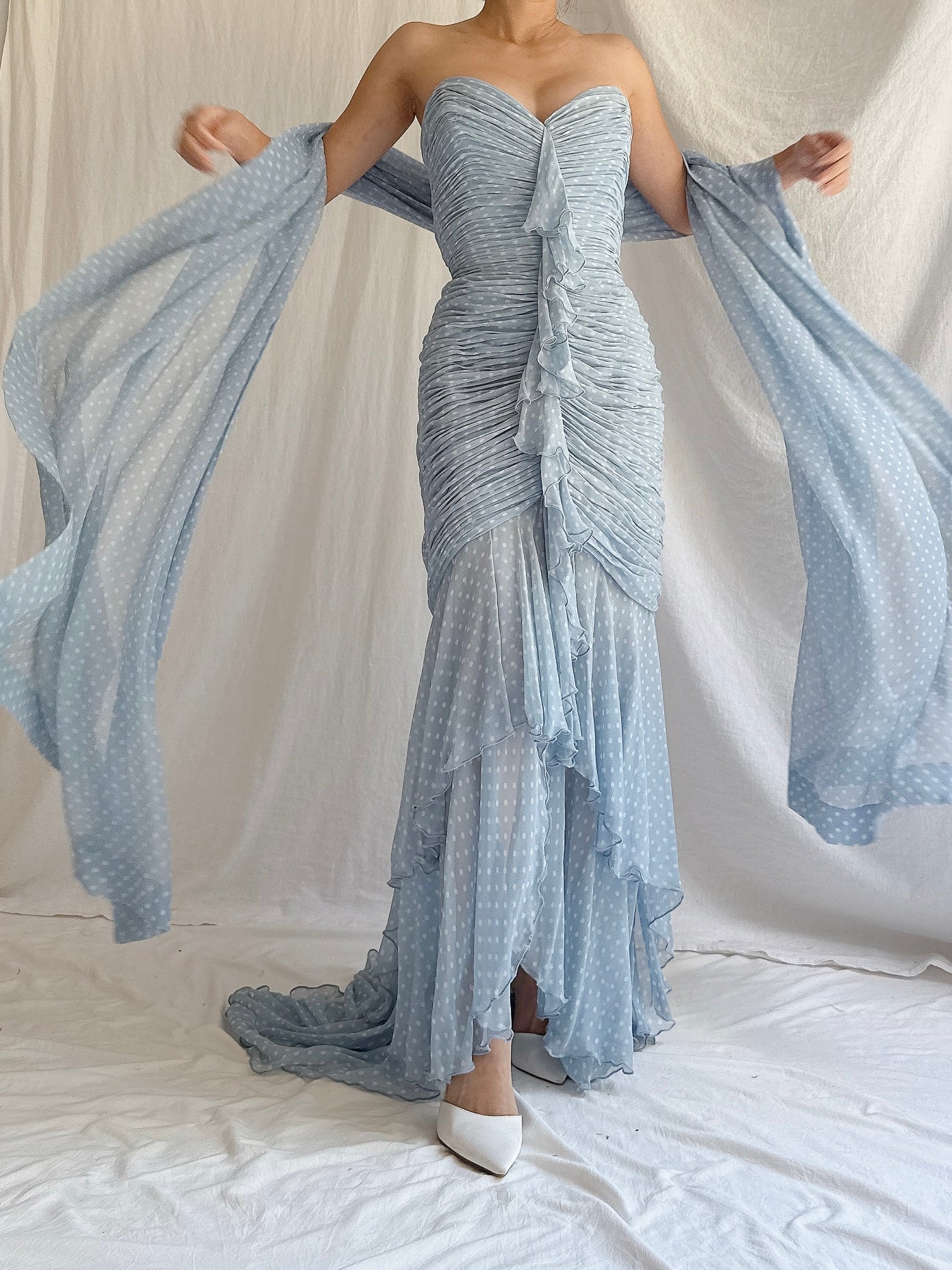 Vintage Silk Wayne Clark Gown w/ Scarf - S/M 6/8
