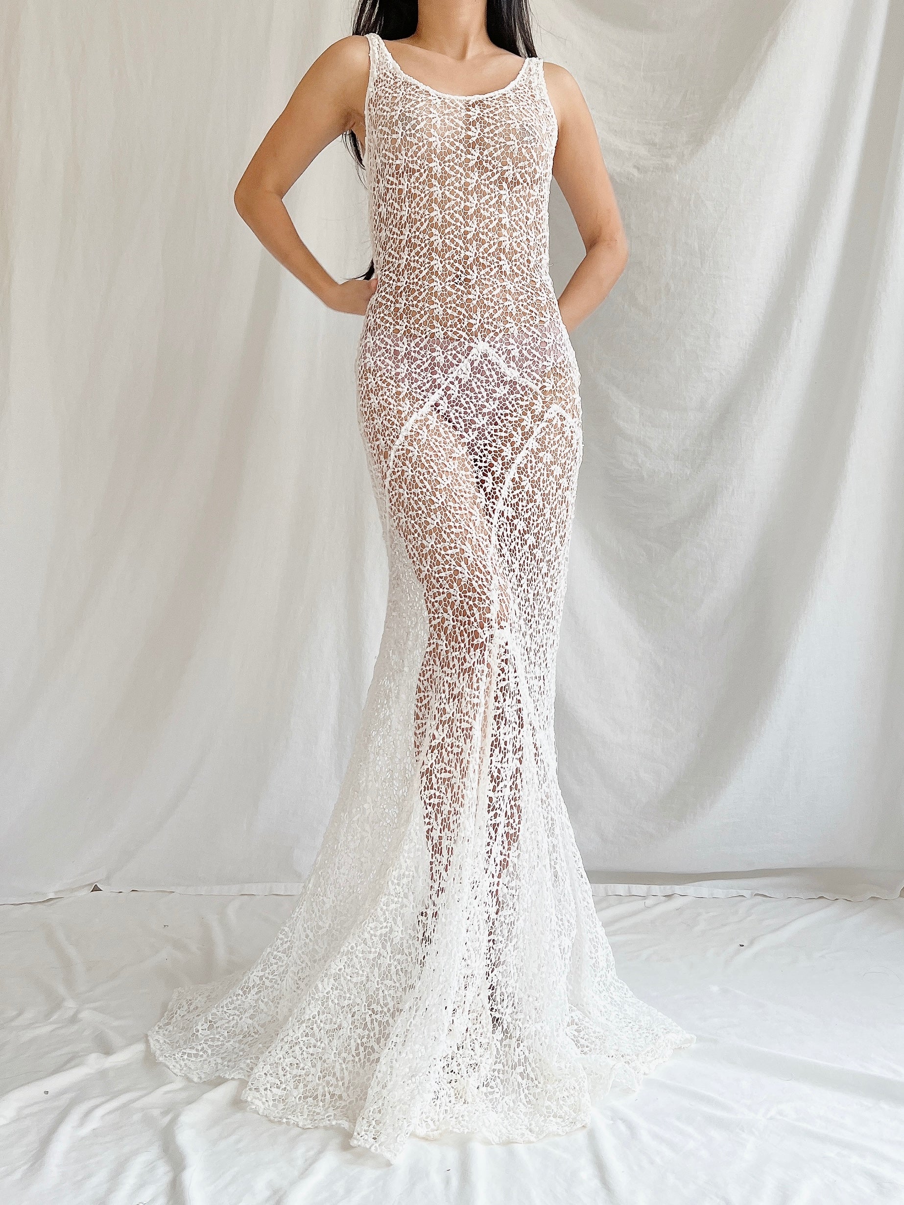 1930s White Crochet Gown - XS