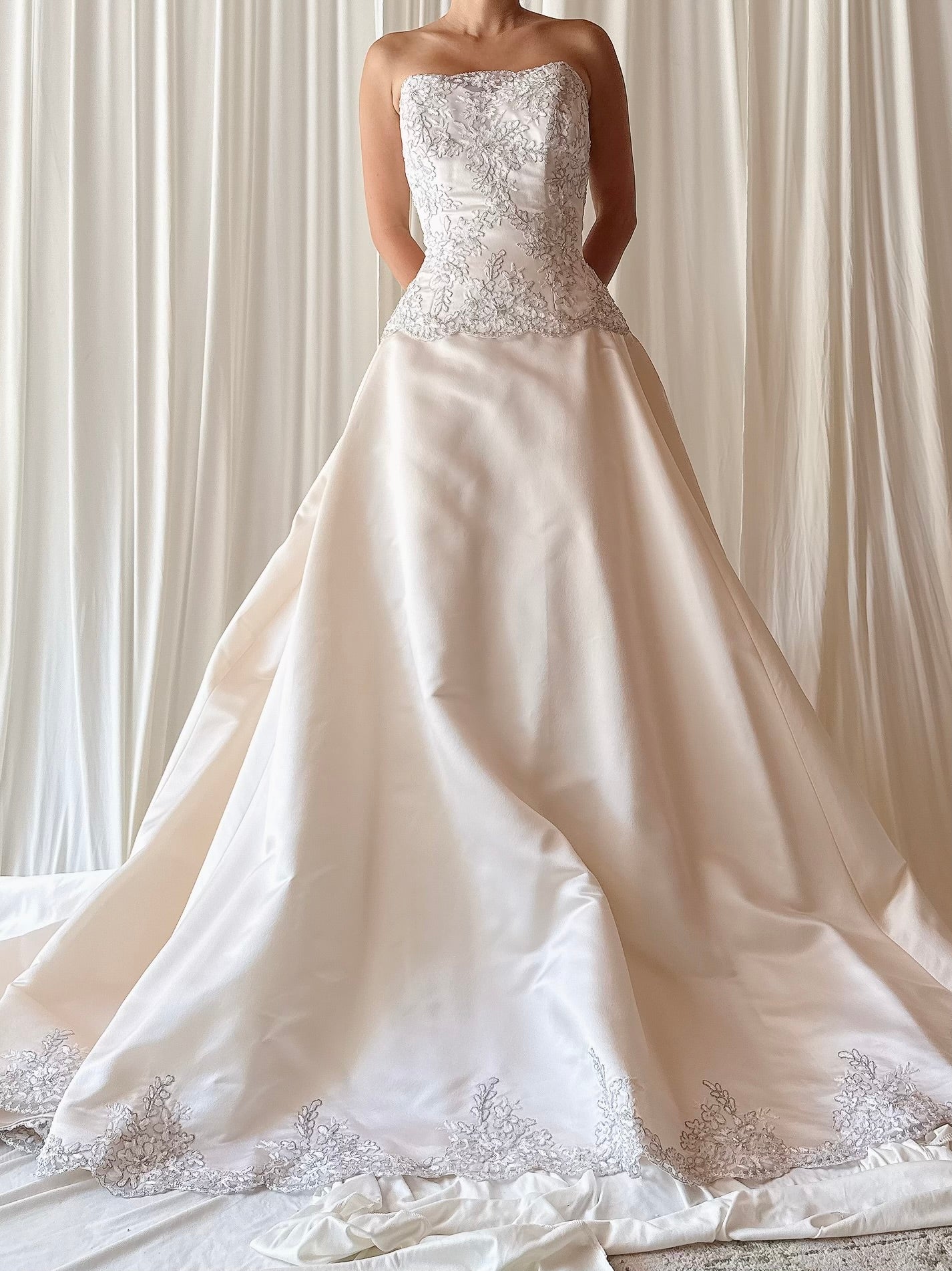 Vintage Silk and Lace Strapless Dress - M/6