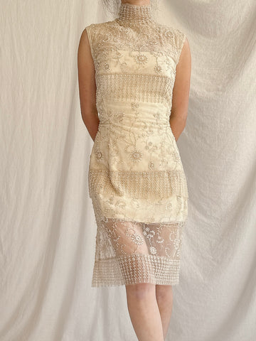 Vintage Ecru High Neck Dress - S/6