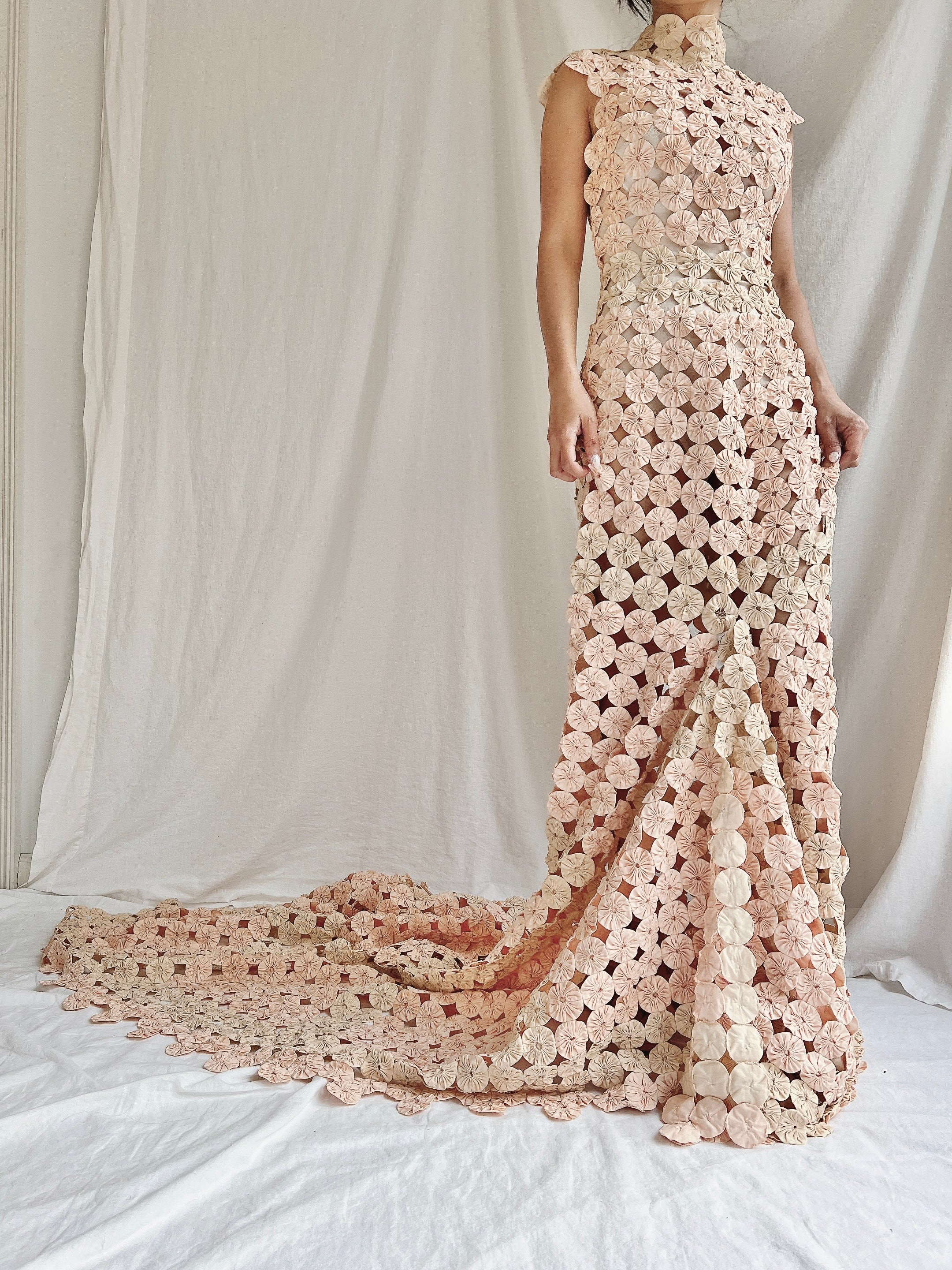 OOAK Dusty Pink/Cream Yo-yo Dress - S/6