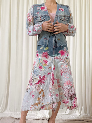 Vintage Lily Nucci 2 piece Denim Floral Set - IT 46