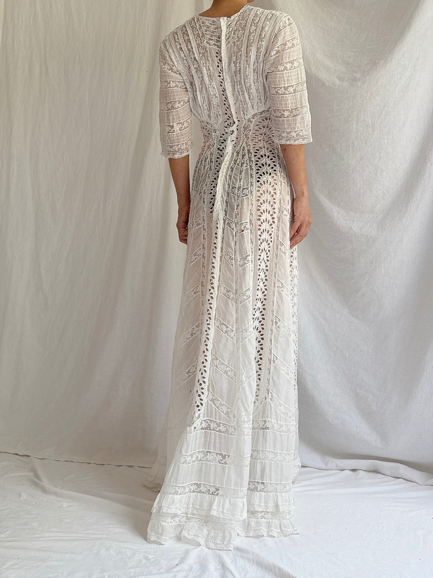 Antique Cotton Cutout Dress - S