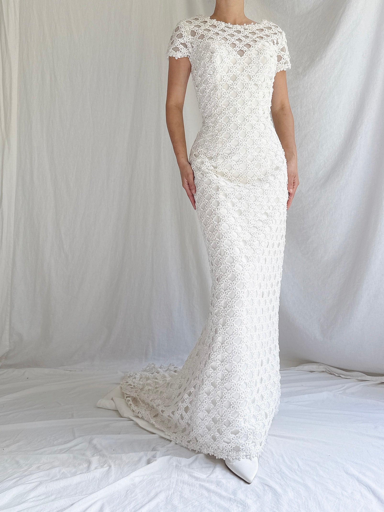 Vintage Lace Cutout Embroidered Gown - S