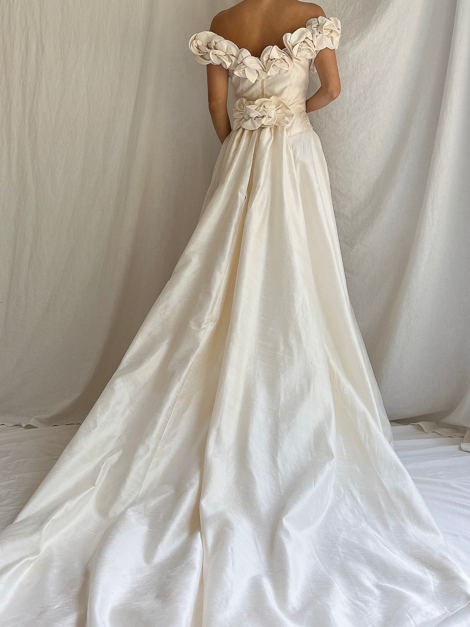 Vintage Raw Silk Basque Waist Gown - M