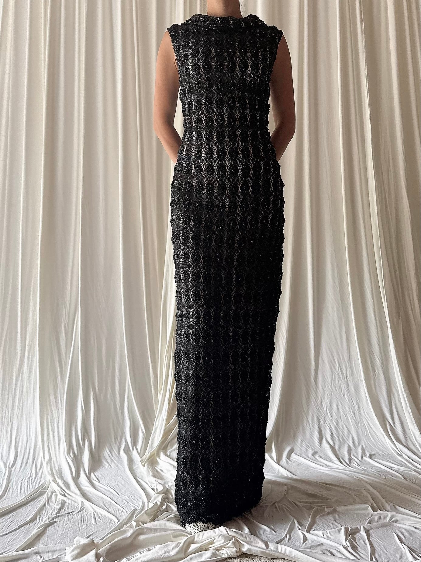 1960s Rayon Beaded Gown - M