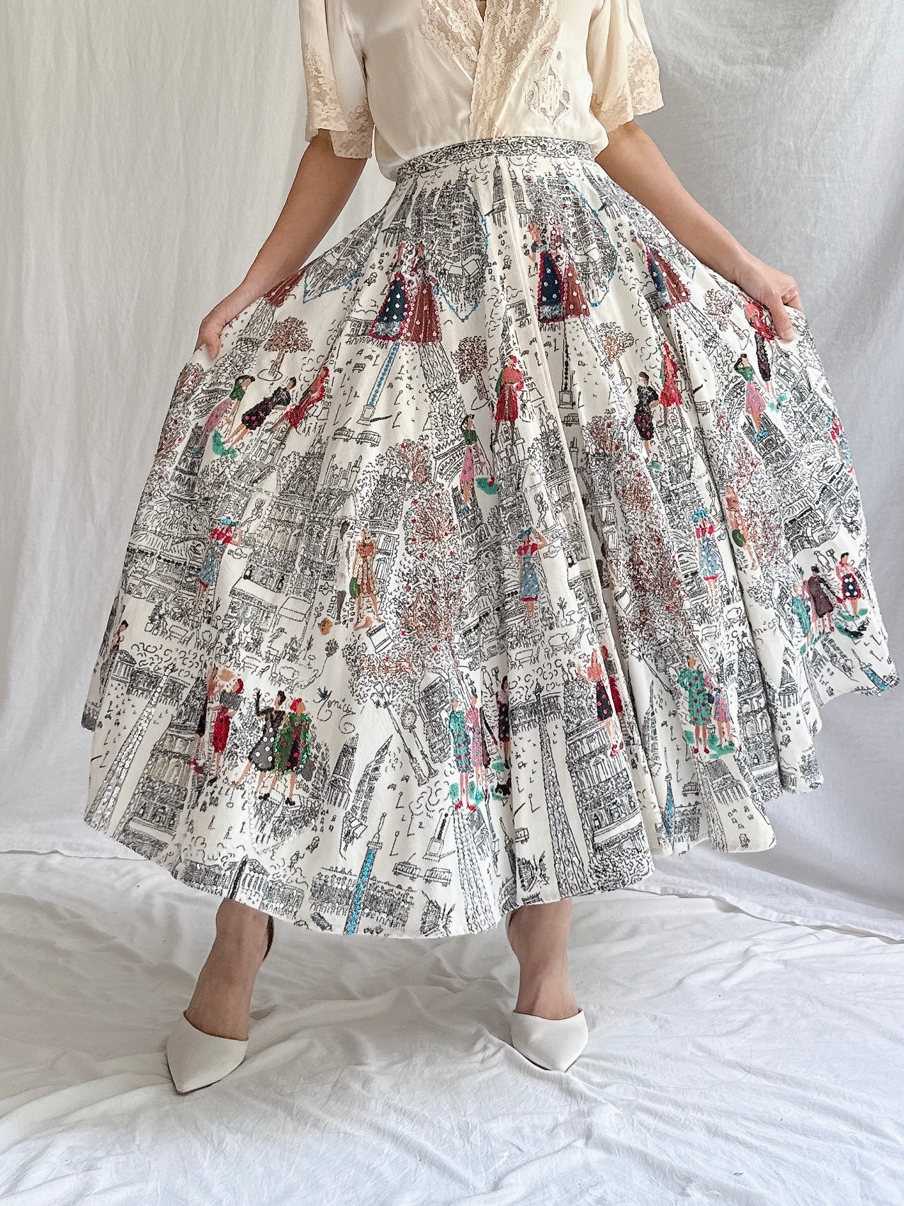 Vintage Velvet Monochrome Skirt - M