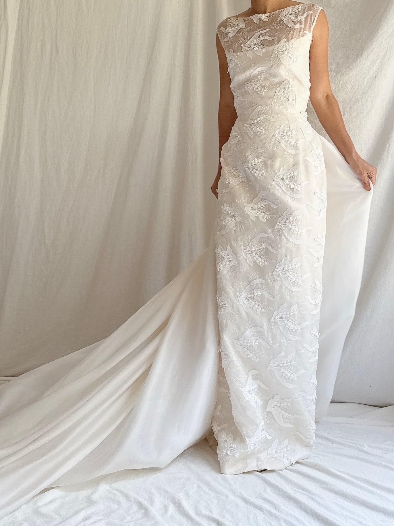 Vintage Silk Organza Lily-of-The Valley Gown - S