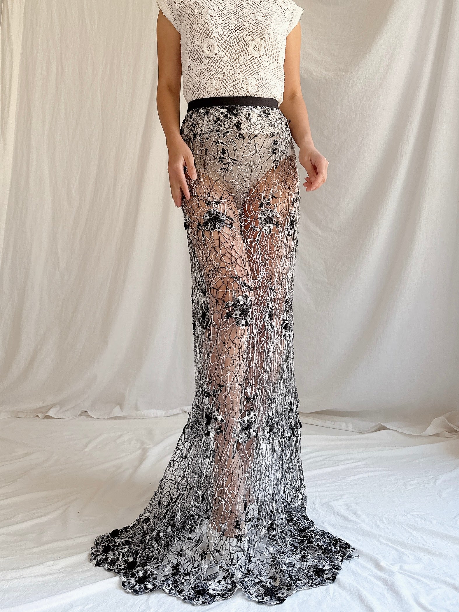 Vintage Sheer Crochet Skirt - M/L