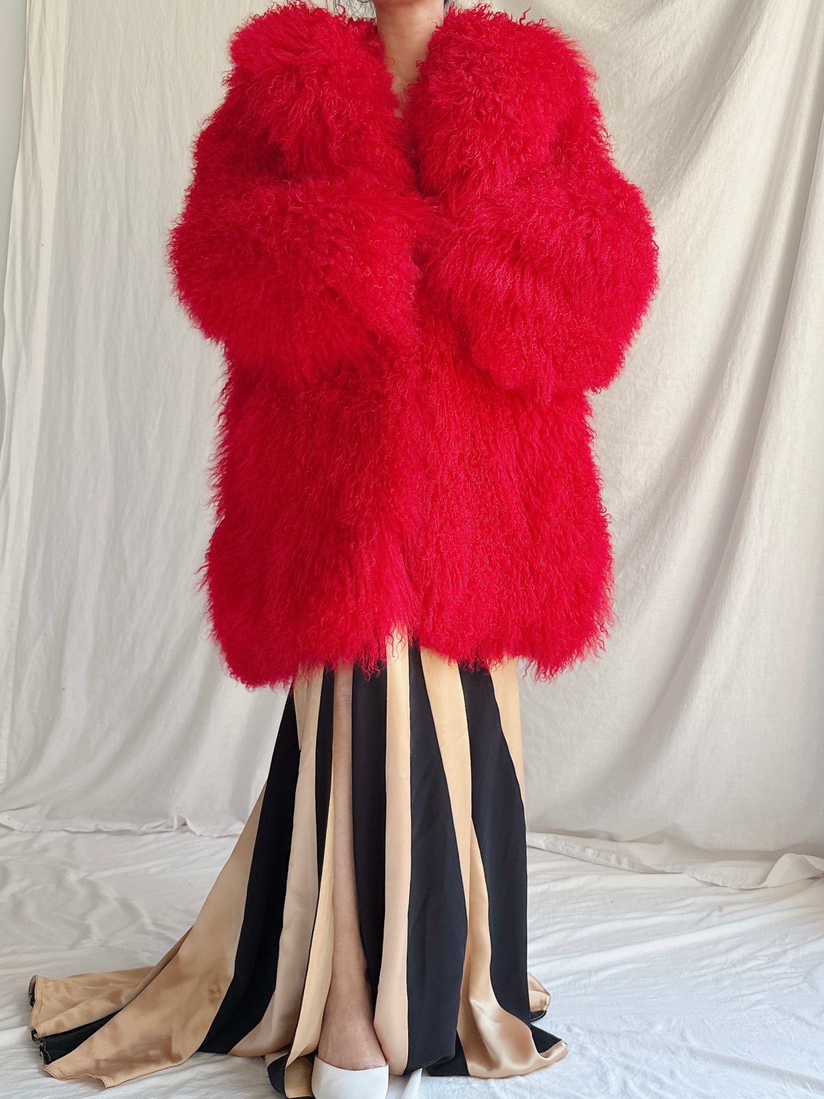 RARE Vintage Red Mongolian Sheared Fur Coat - M