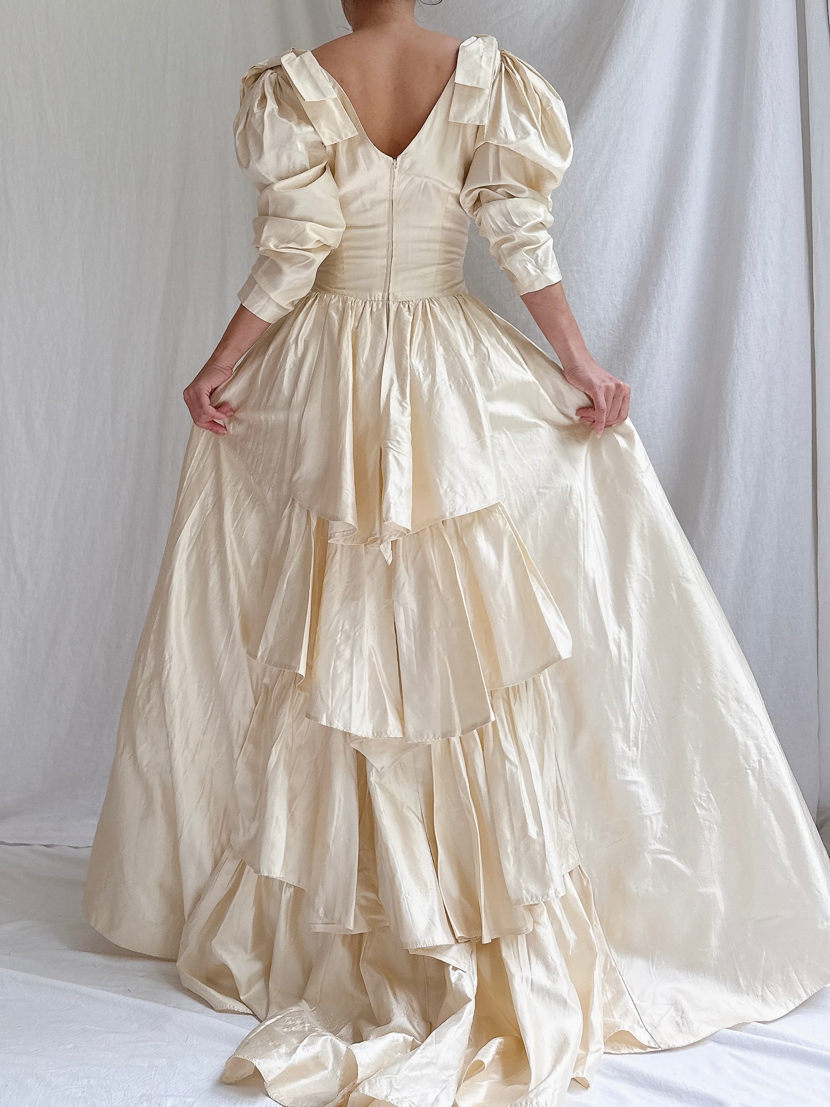Vintage Silk Mutton Sleeve Gown - S/M