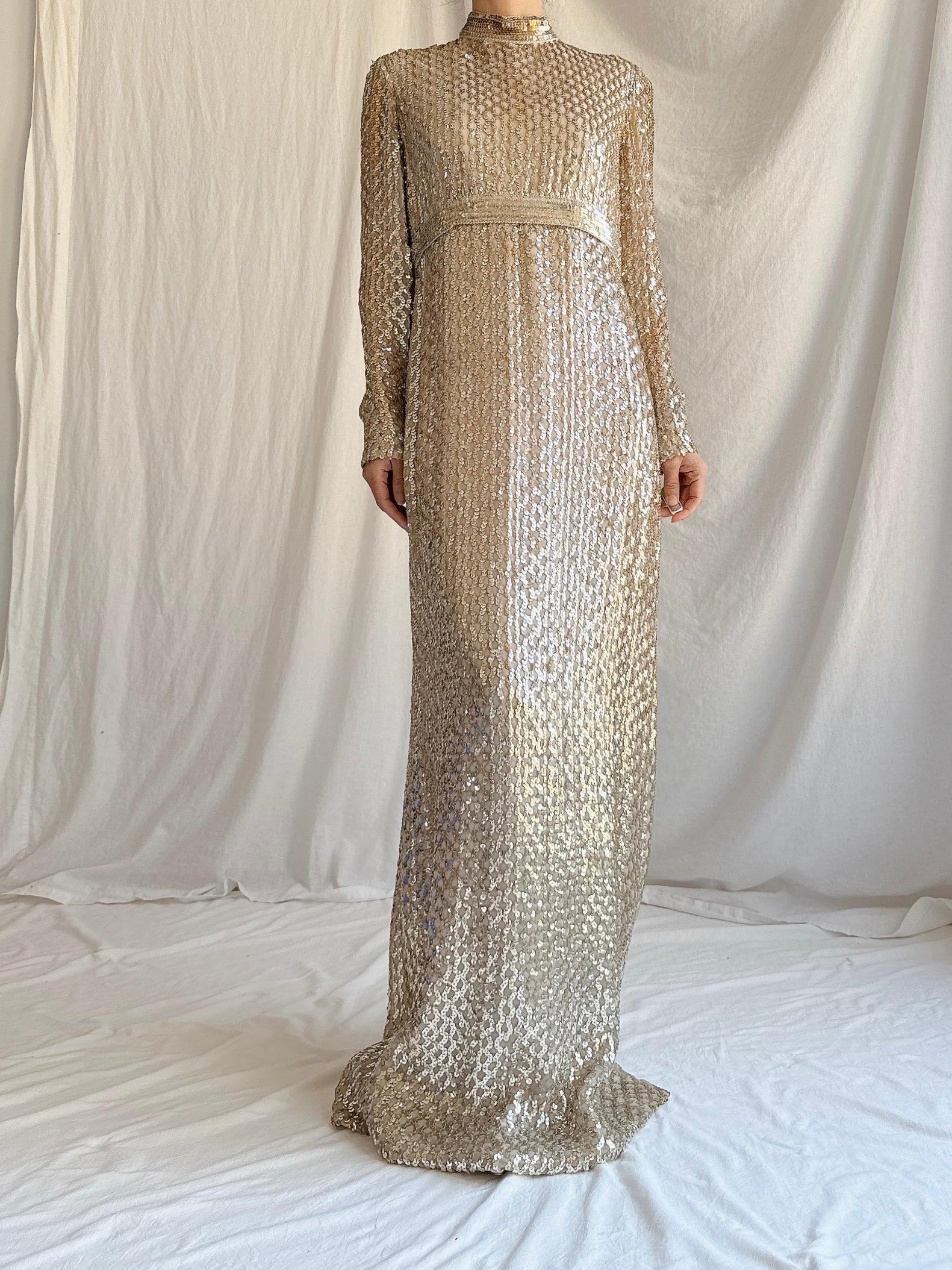 1960s Taupe Sequins Gown Taupe/Gold - S