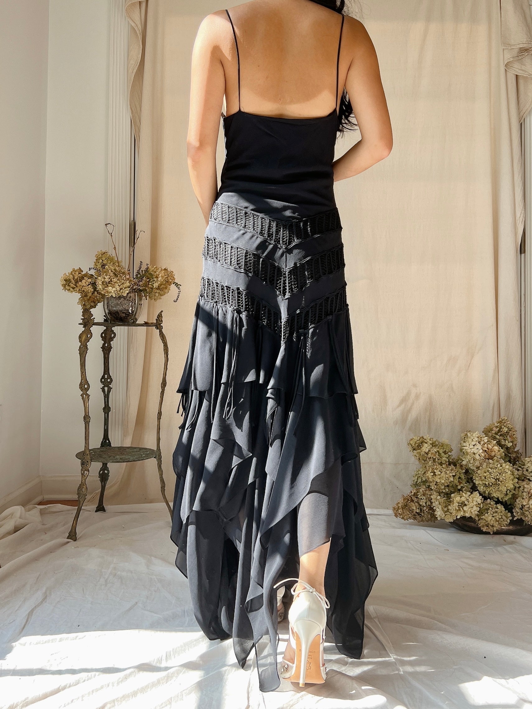 Vintage Silk Handkerchief Hem Dress - S