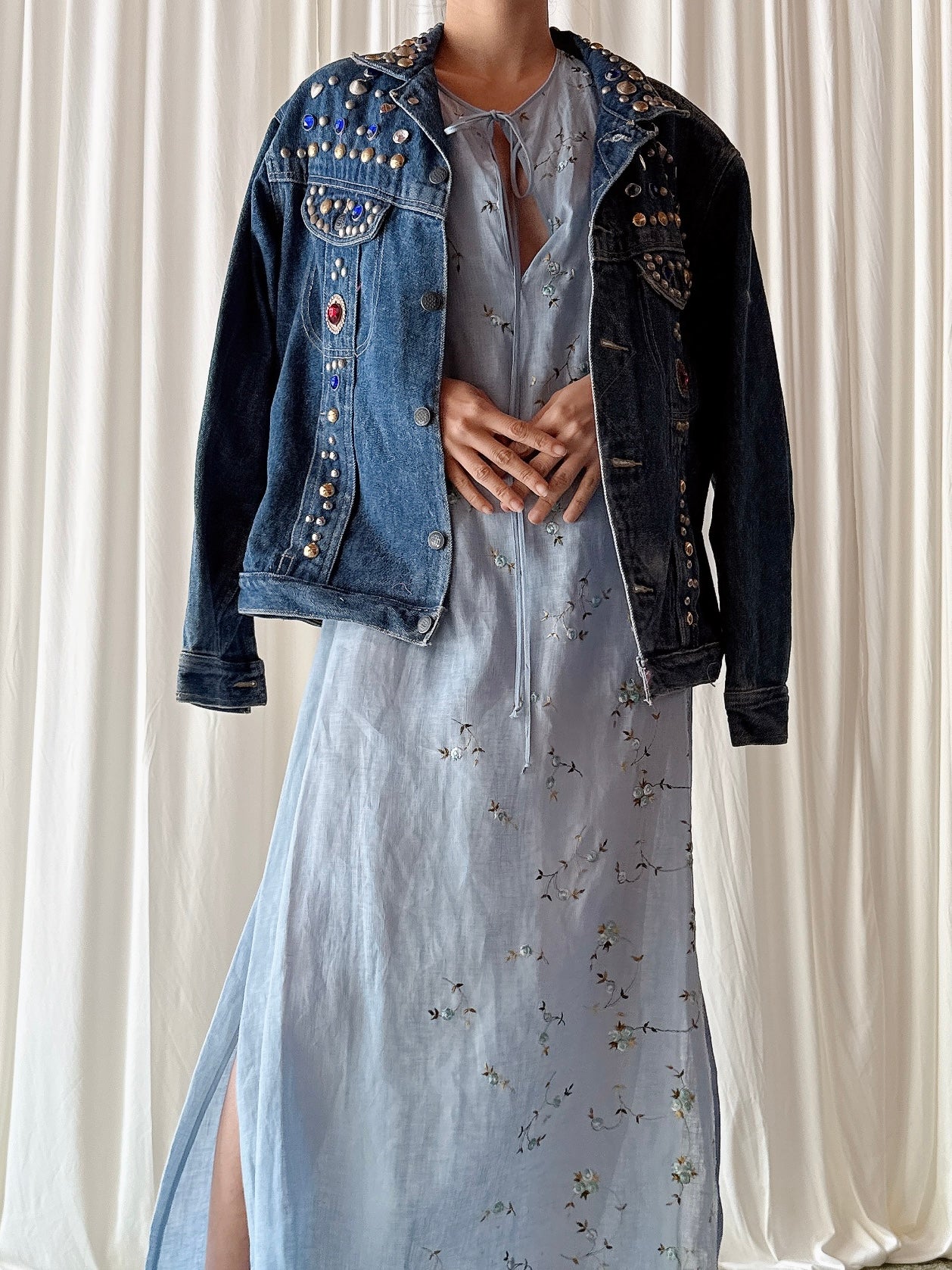 Vintage Denim Embellished Jacket - M